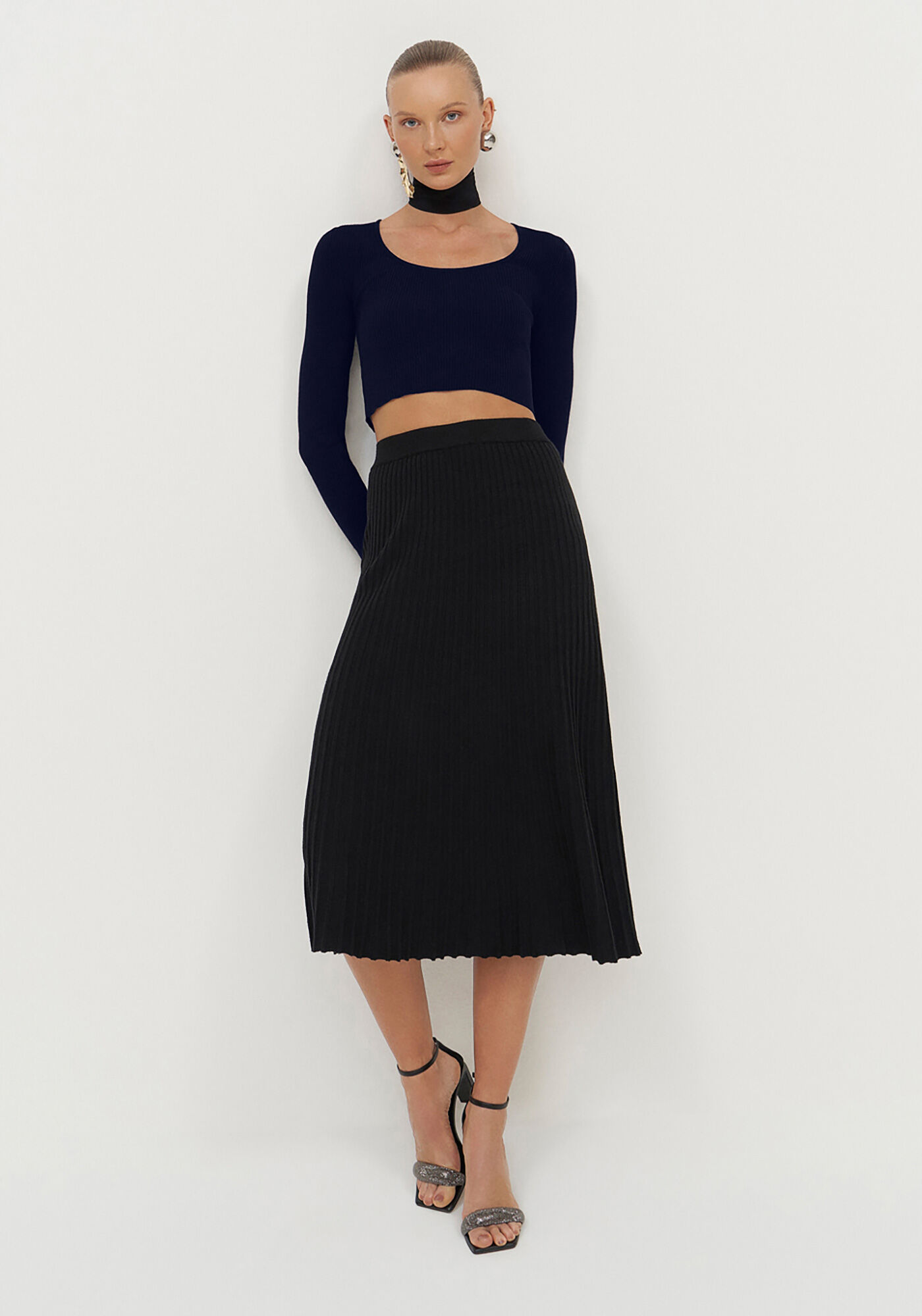 Saia Midi em Tric&ocirc; Plissada, , large.