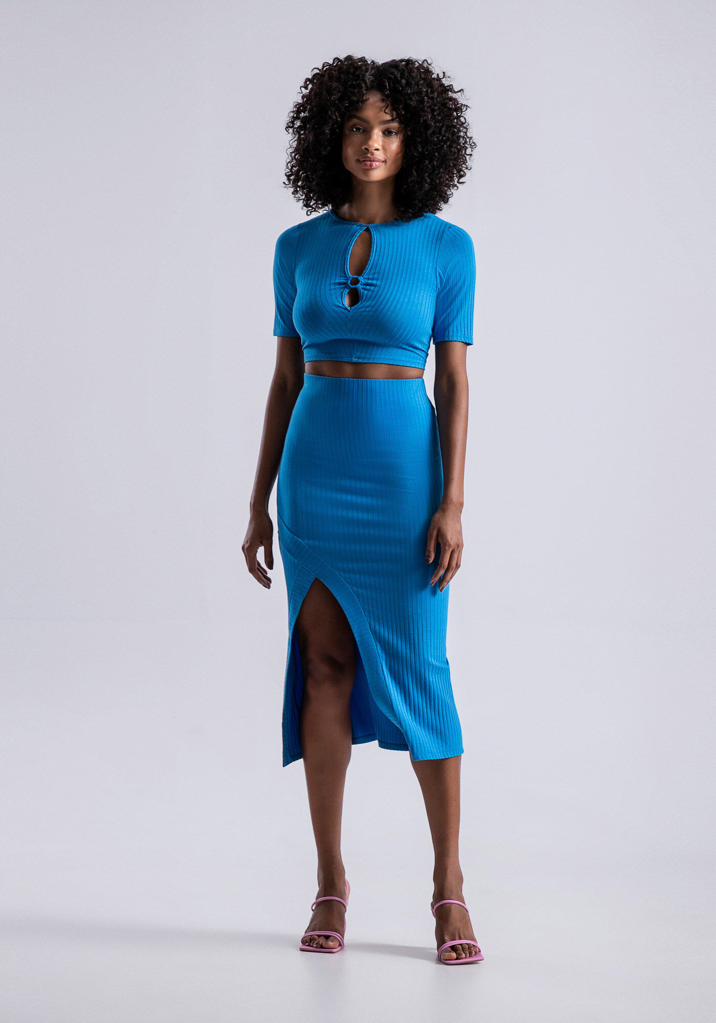 Blusa Cut Out Canelada com Recorte Costas, , large.