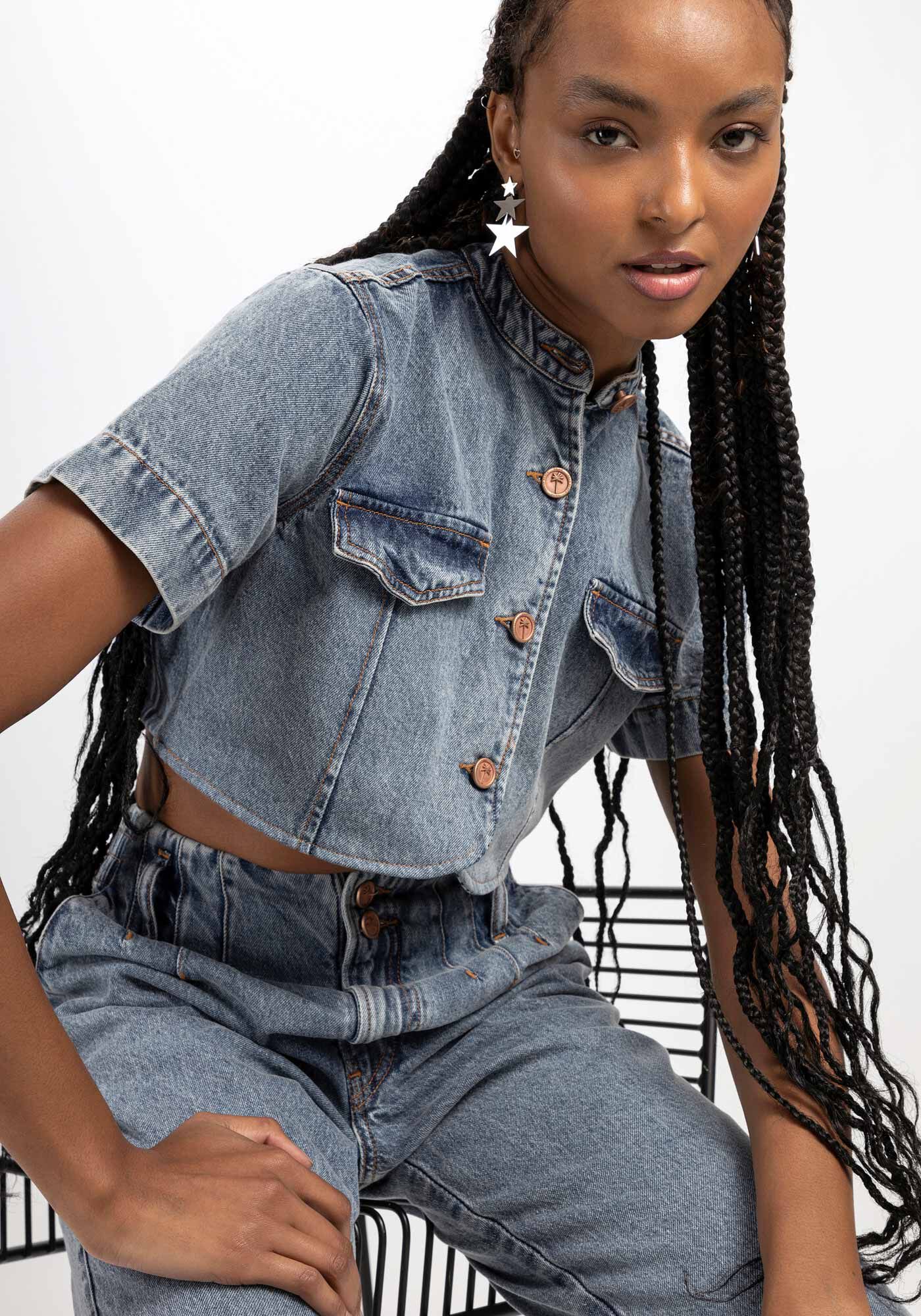 Camisas jeans best sale manga curta