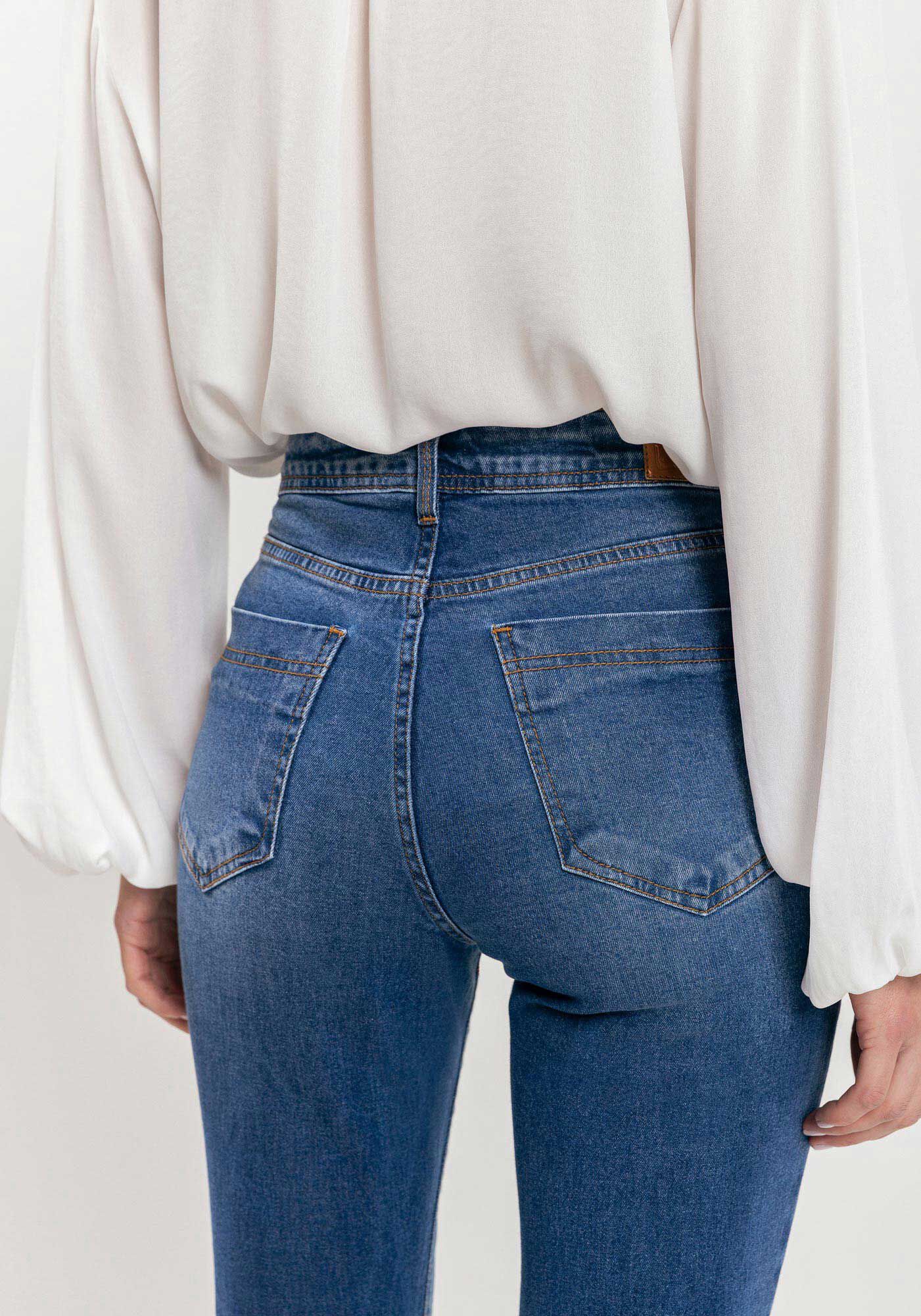 Cal&ccedil;a Jeans Flare Com Elastano E Cintura Alta, , large.