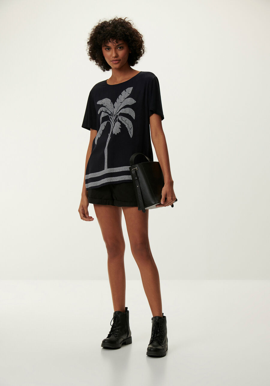 Blusa Manga Curta em Tecido Plano Estampada, . Blusa Manga Curta em Tecido Plano Estampada, , large.