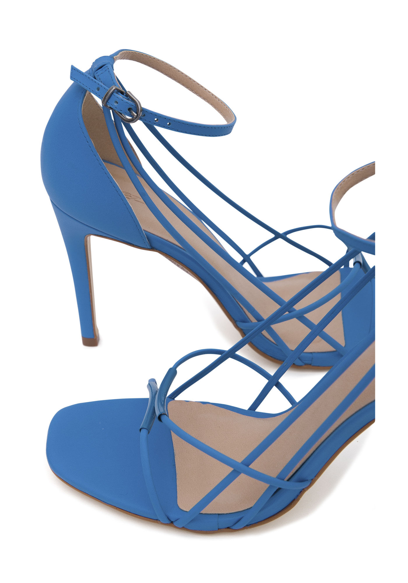 Sand&aacute;lia Salto Fino em Couro com Tiras, AZUL BAIANO, large.