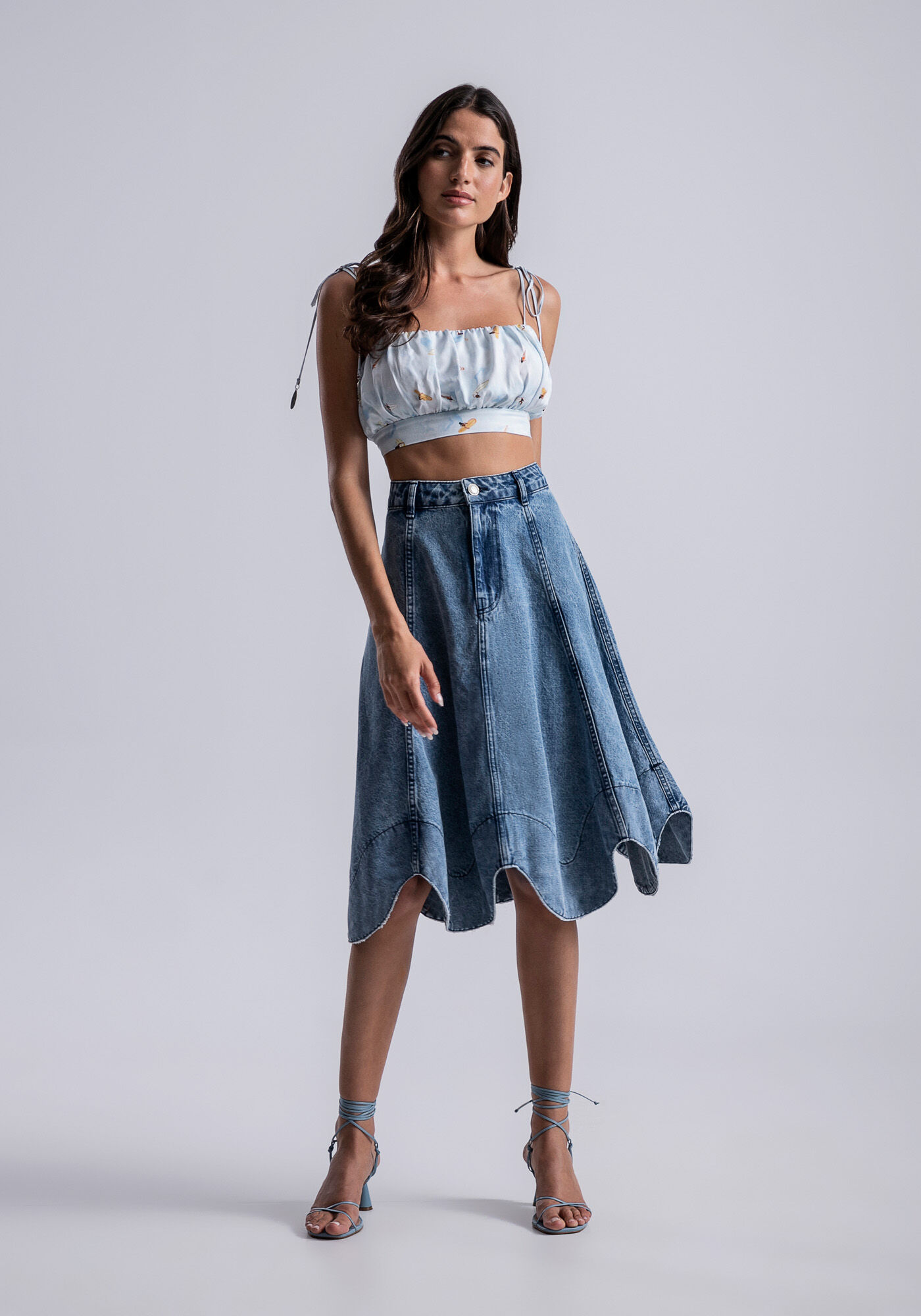Saia jeans evase sales midi