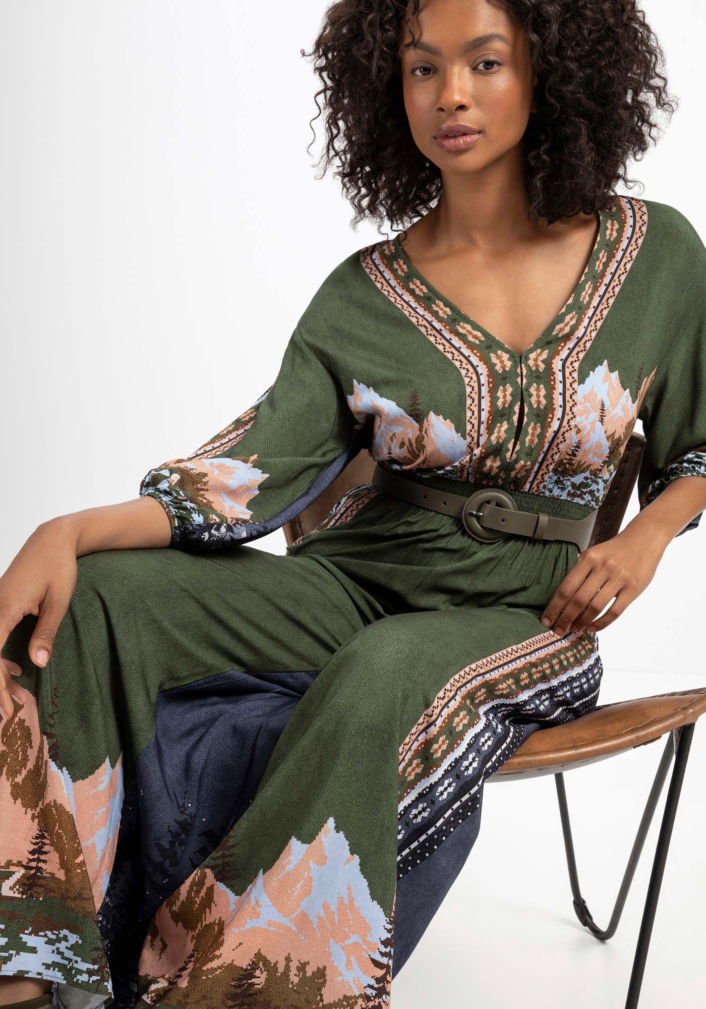 小物 m.laley Macacão Longo Estampado em Viscose com Manga 3/4 | Lez a Lez