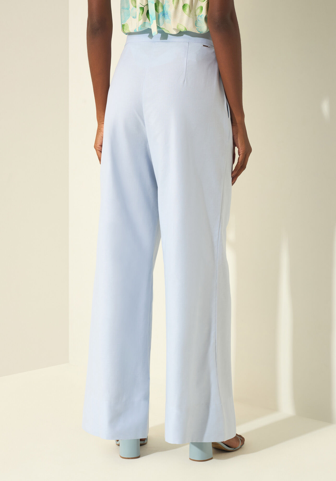 Cal&ccedil;a Reta De Cintura Alta Em Alfaiataria De Algod&atilde;o, AZUL PUPPY, large.