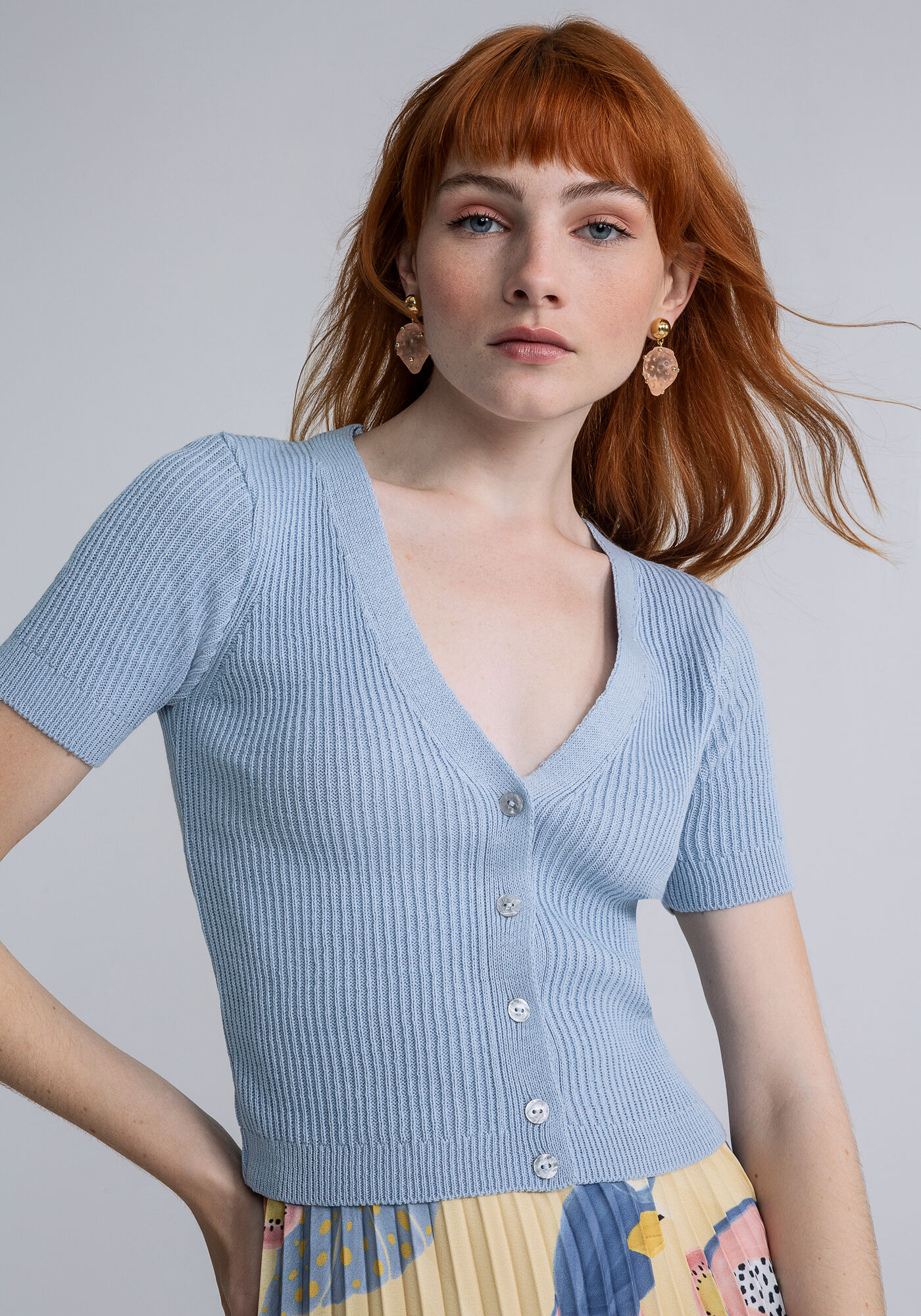 Blusa Cropped Bot&otilde;es Tric&ocirc;, AZUL, large.