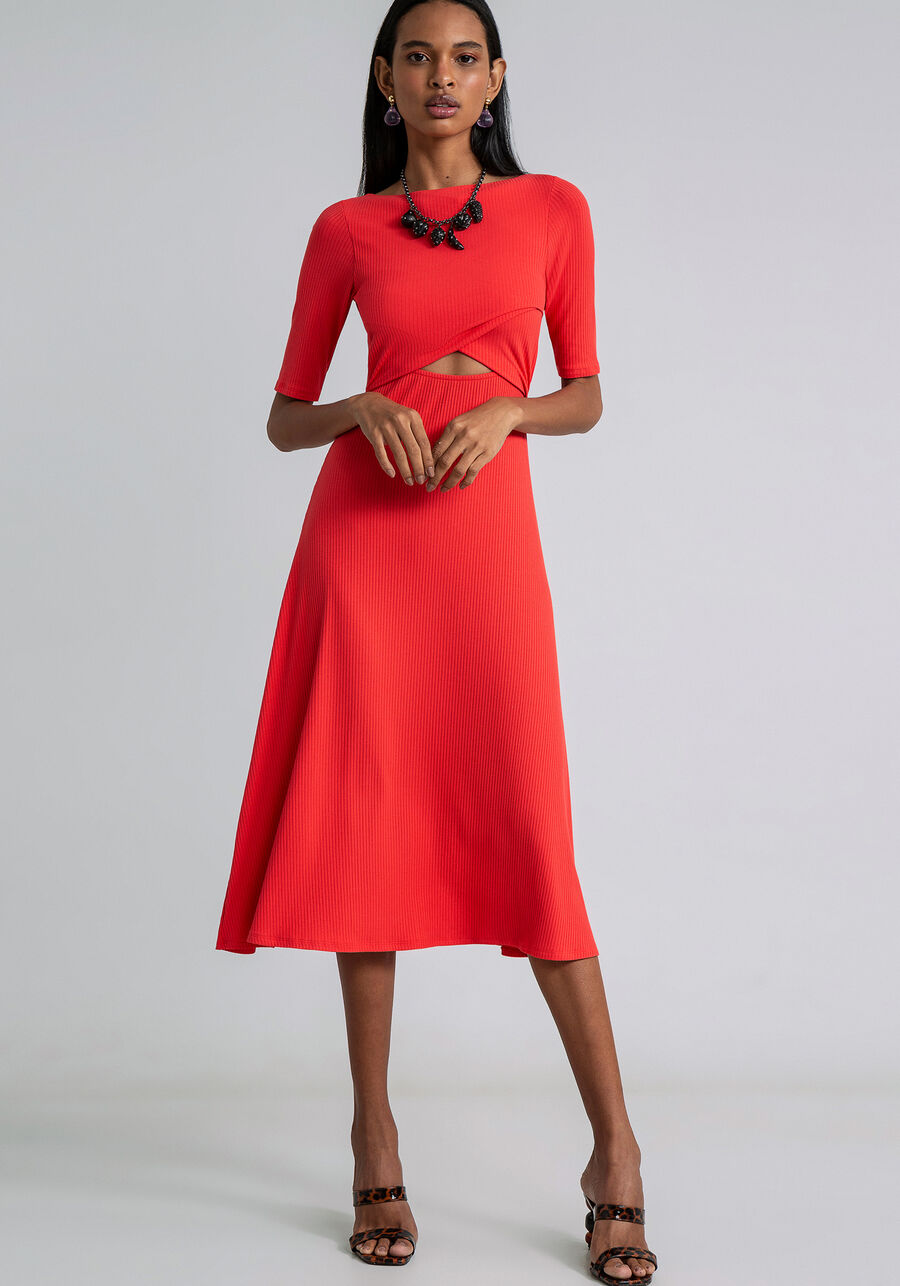 Vestido Midi Evasê Transpasse Busto, VERMELHO. Vestido Midi Evasê Transpasse Busto, VERMELHO, large.