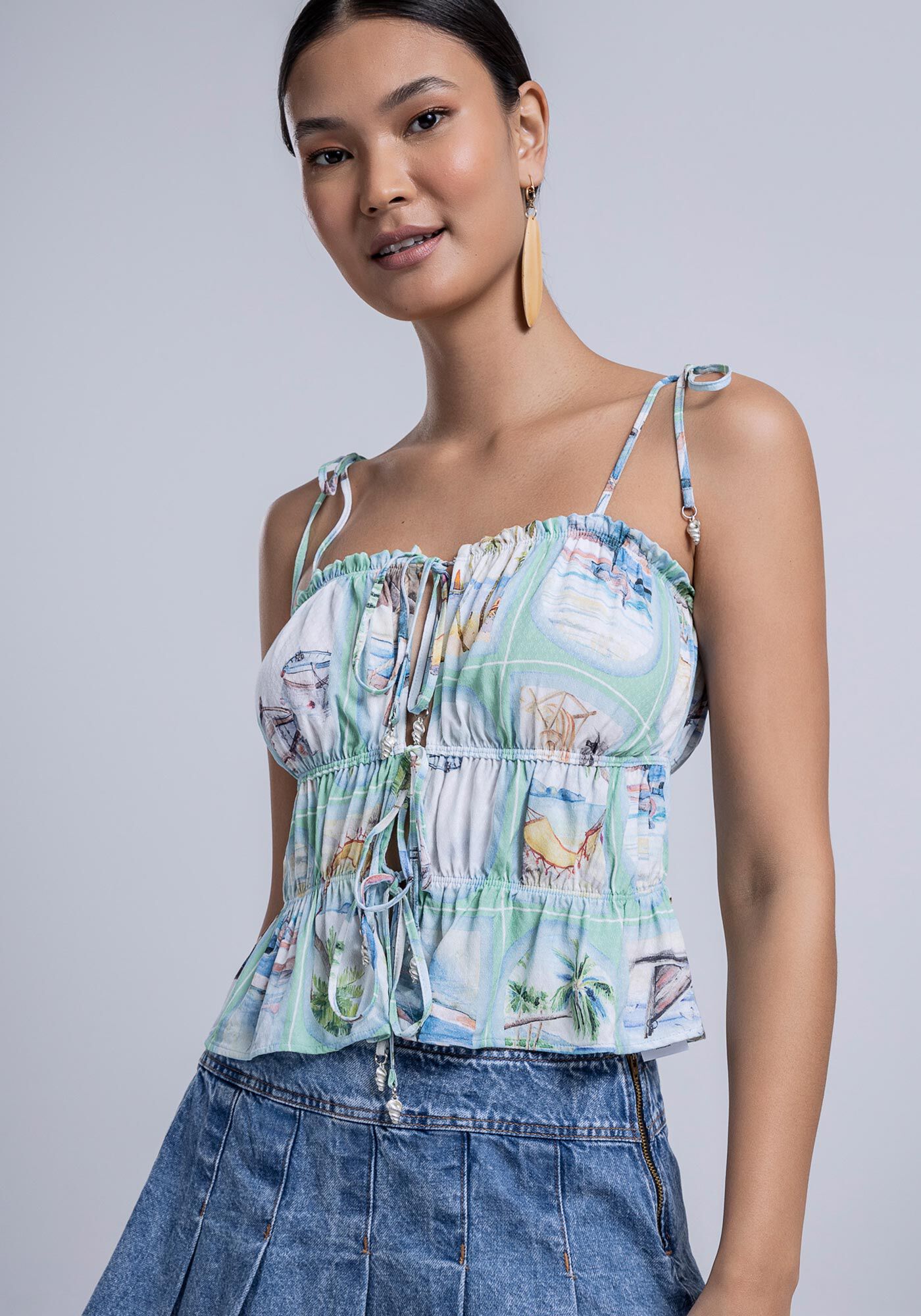 Blusa Al&ccedil;as em Viscose com El&aacute;stico e Amarra&ccedil;&atilde;o, VISTA, large.