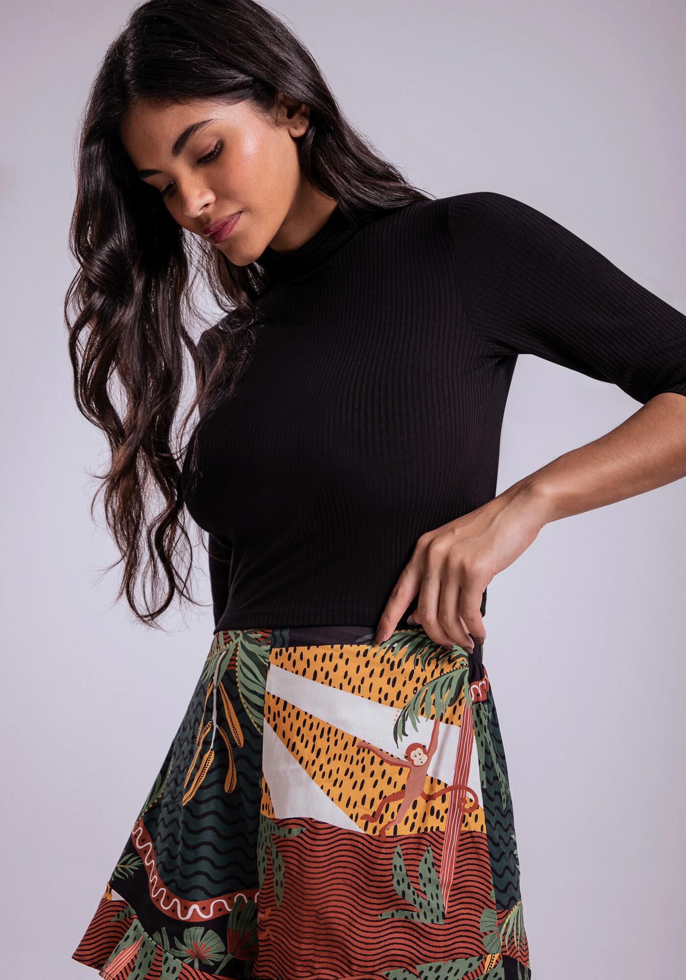 Shorts Estampado em Tecido com Babados, TRILHA, large.