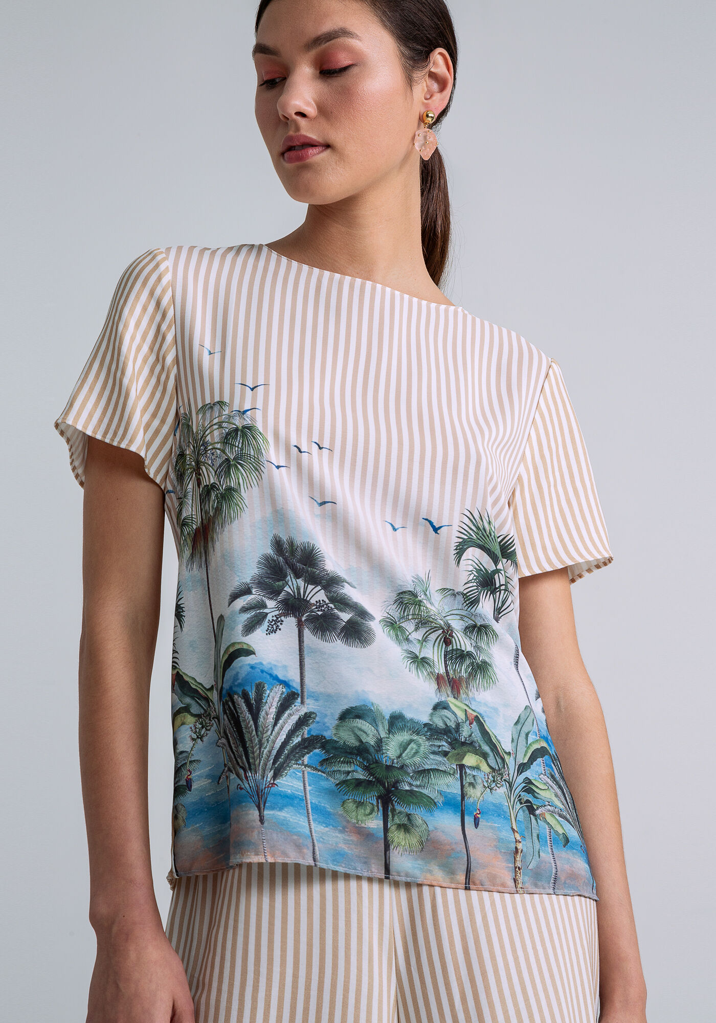 Blusa Manga Curta Ampla Estampada, GUARDA SOL, large.