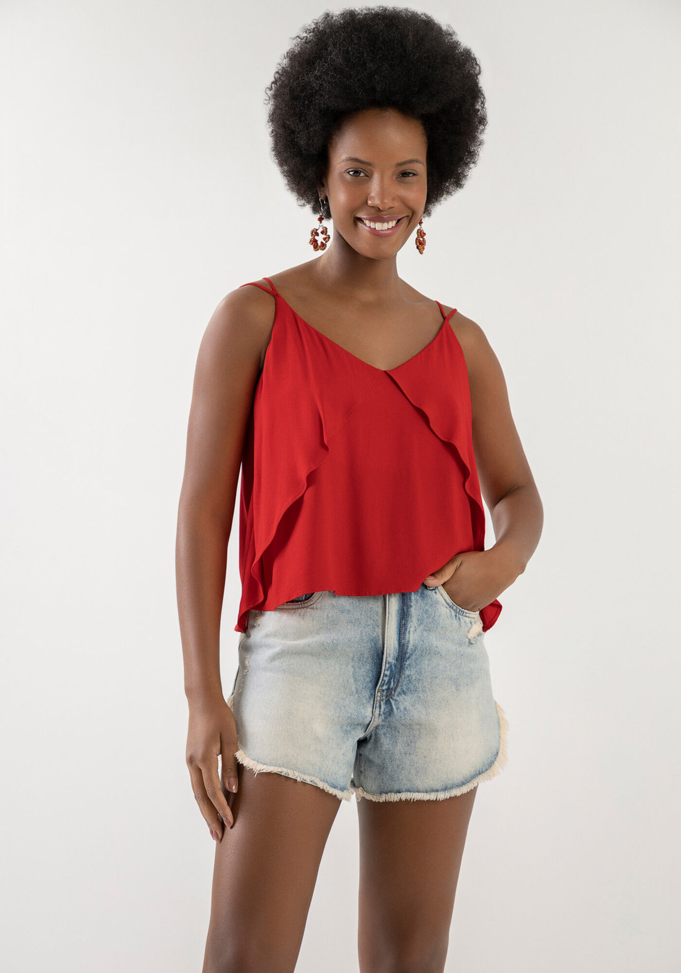Blusa em Crepe com Babado e Recorte Costas, , large.