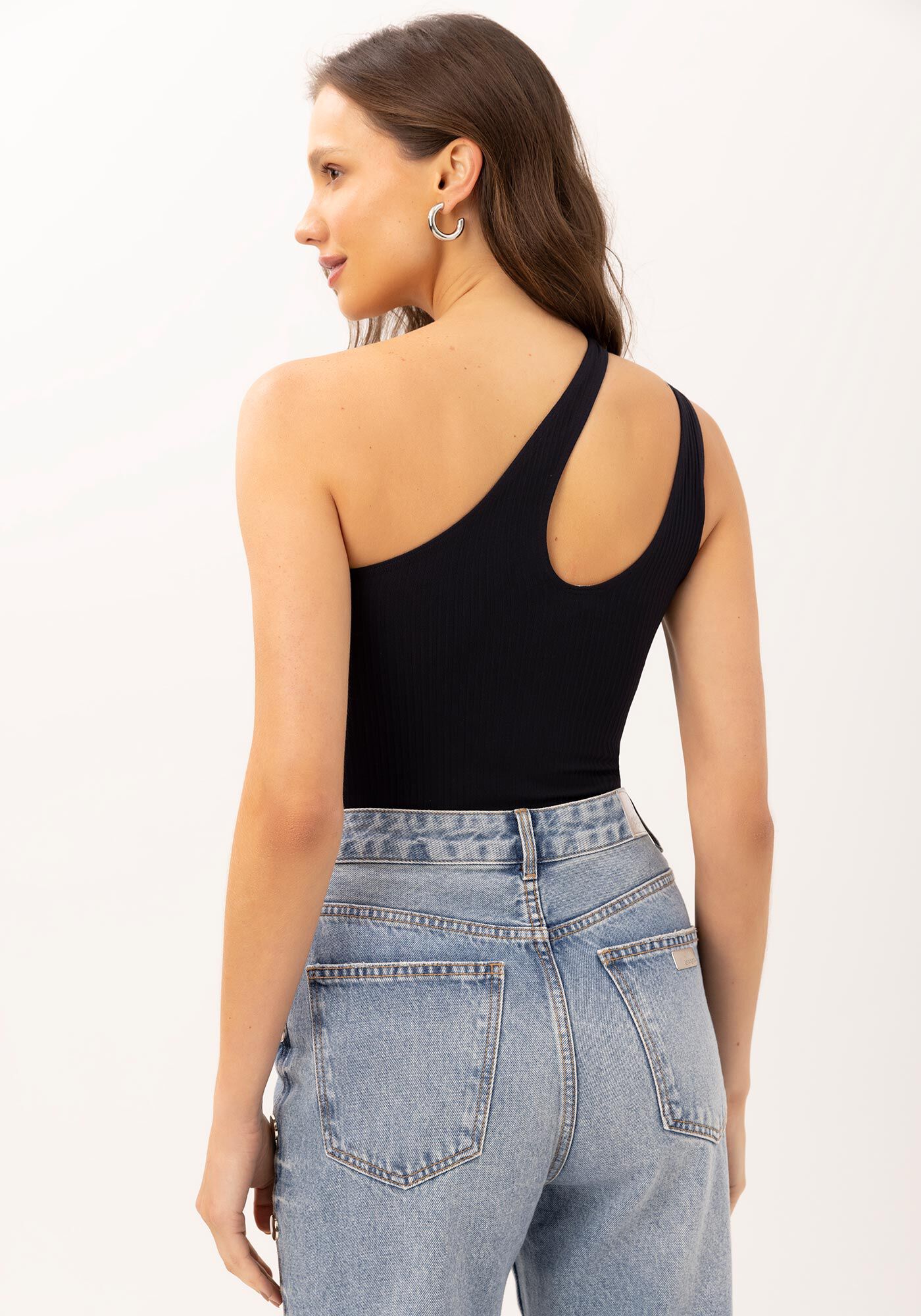 Blusa Cropped Seamless Um Ombro S&oacute; com Cut, , large.