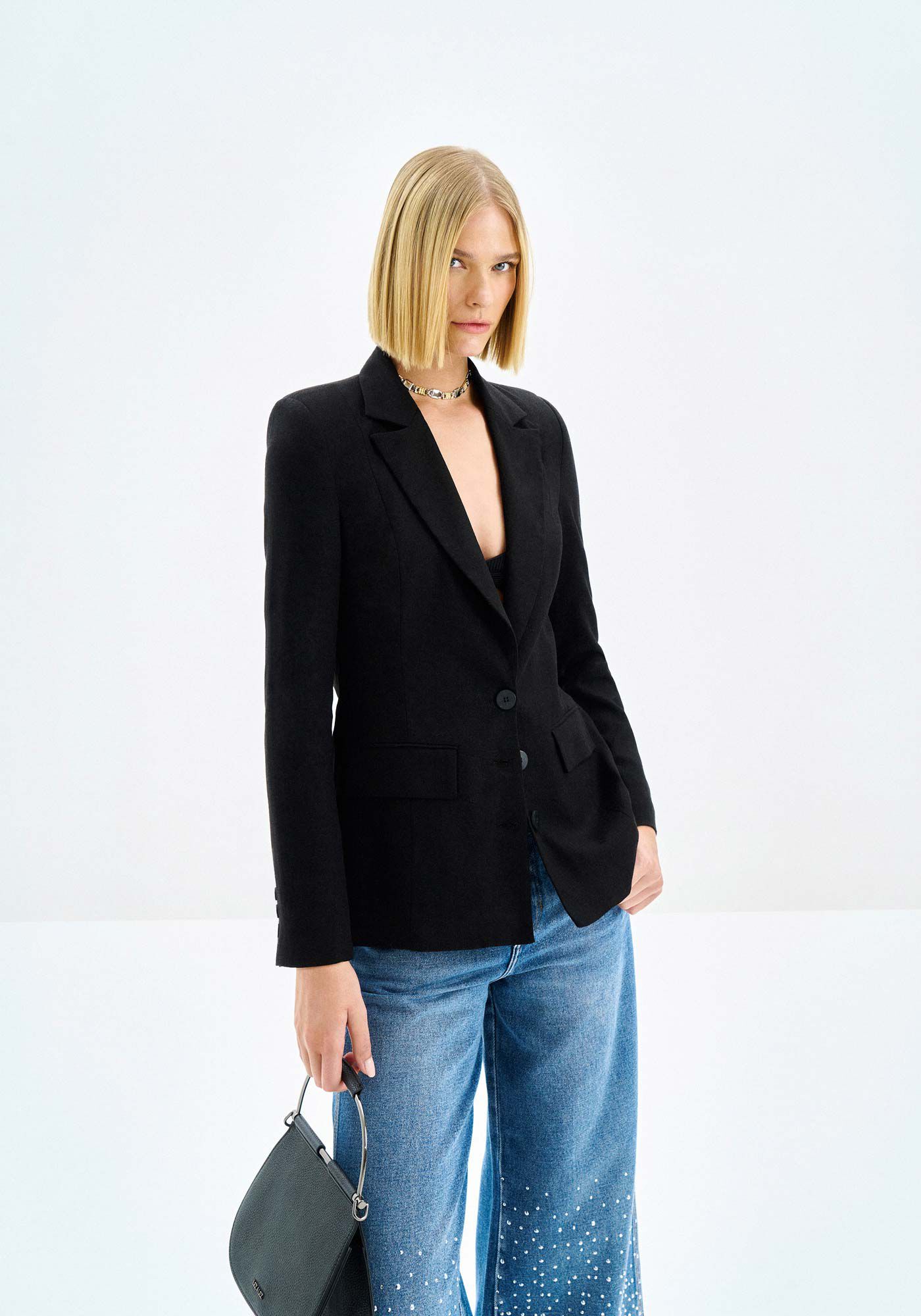 Blazer Alfaiataria em Linho com Lapela, , large.