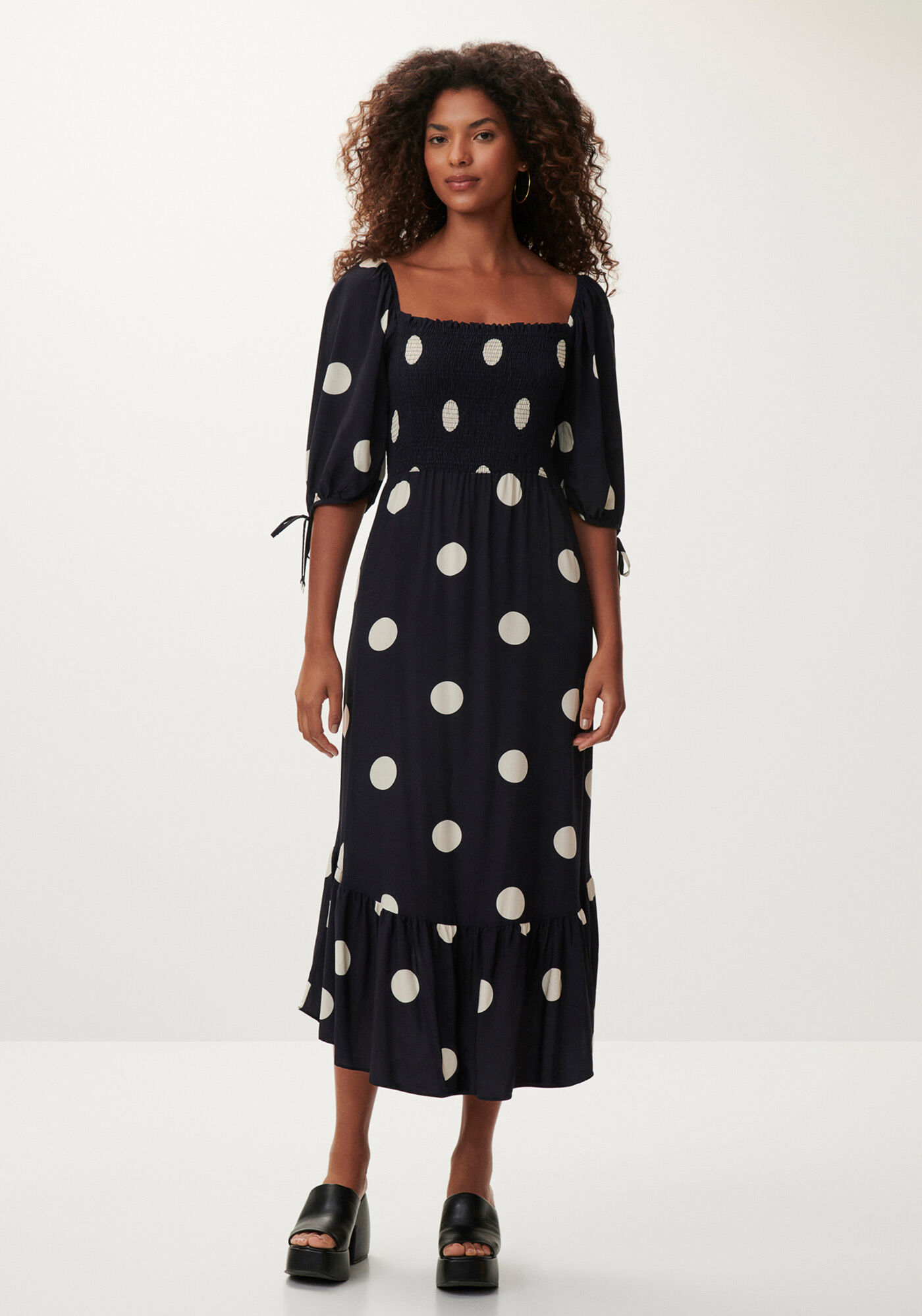 Vestido Midi Estampado com Decote Quadrado, CRISTAL, large.