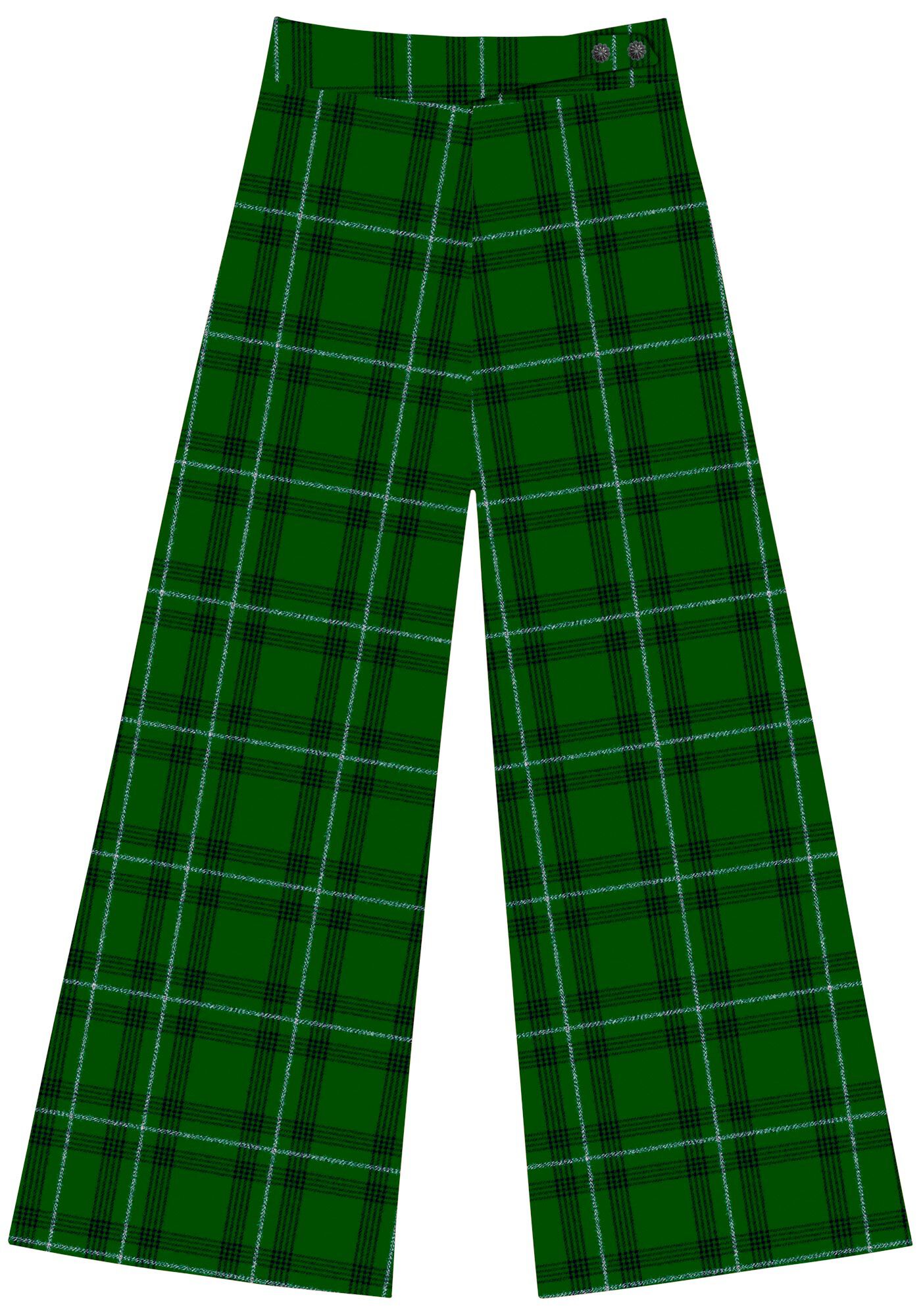 Cal&ccedil;a Pantalona Xadrez De Cintura Alta Em Algod&atilde;o Peletizado, , large.