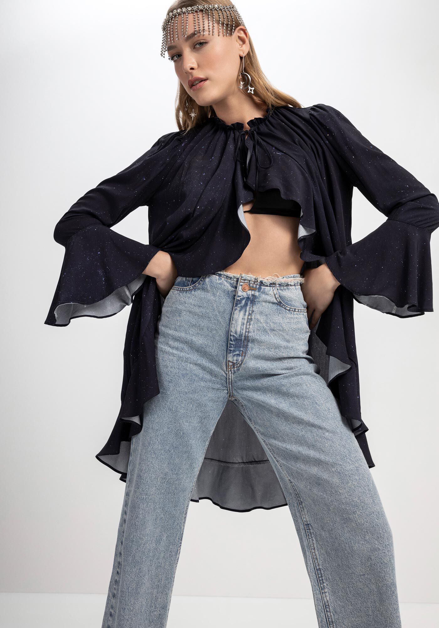 Cal&ccedil;a Jeans Reta Cintura M&eacute;dia Detalhe C&oacute;s, , large.