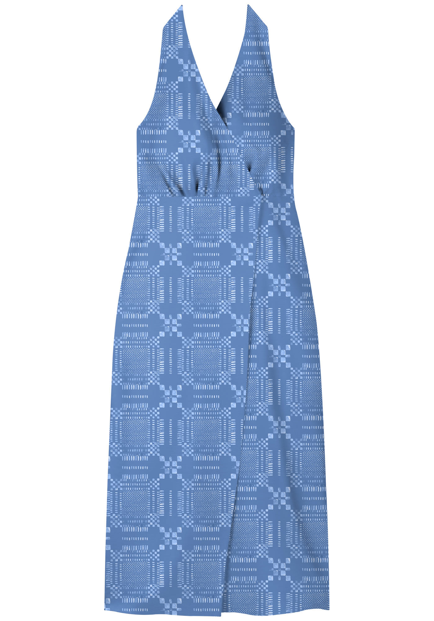 Vestido Ch&aacute; Transpassado Frente &Uacute;nica Estampado, CHECK AZUL, large.