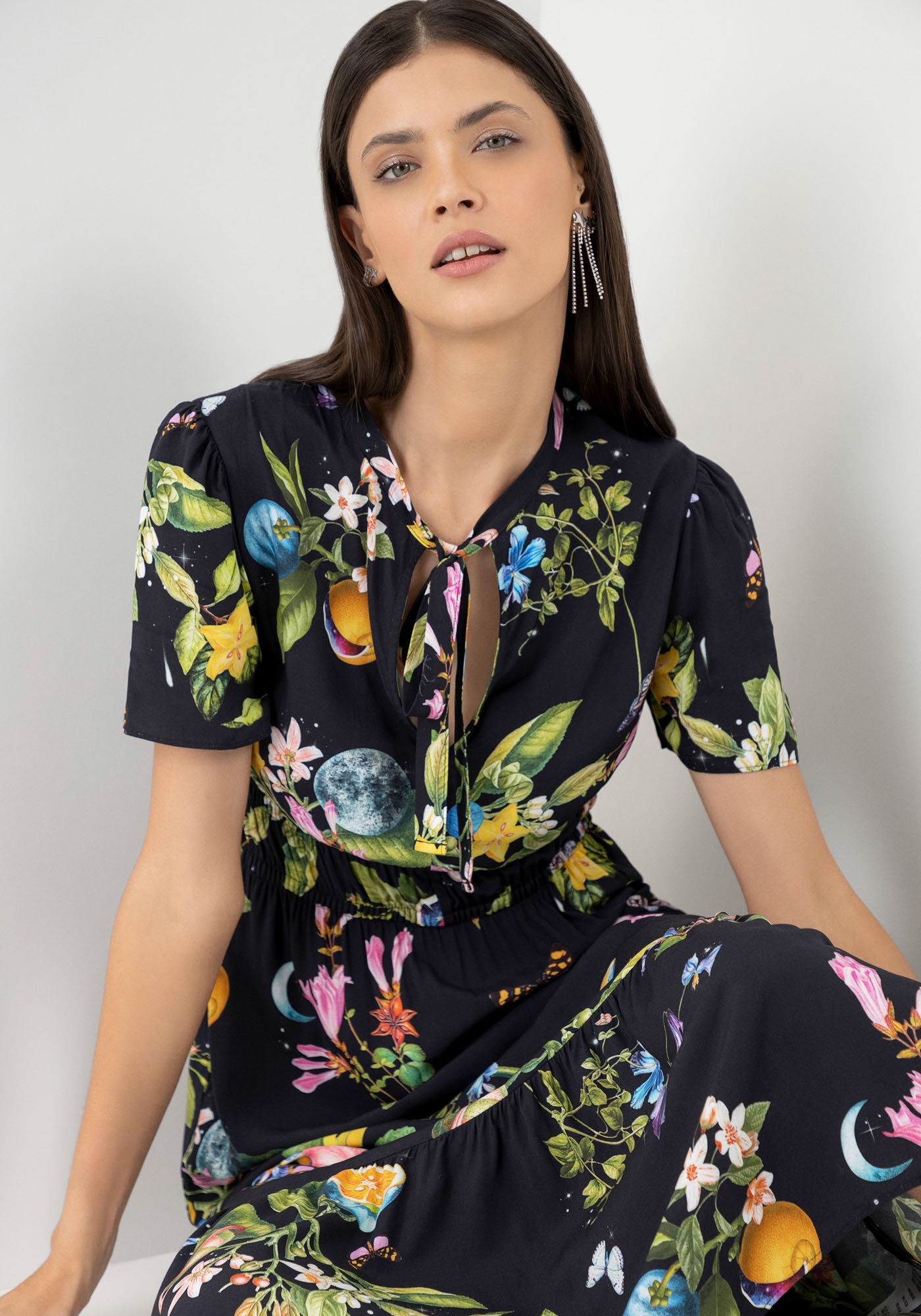 Vestido Midi Estampado em Viscose com Bolso, , large.