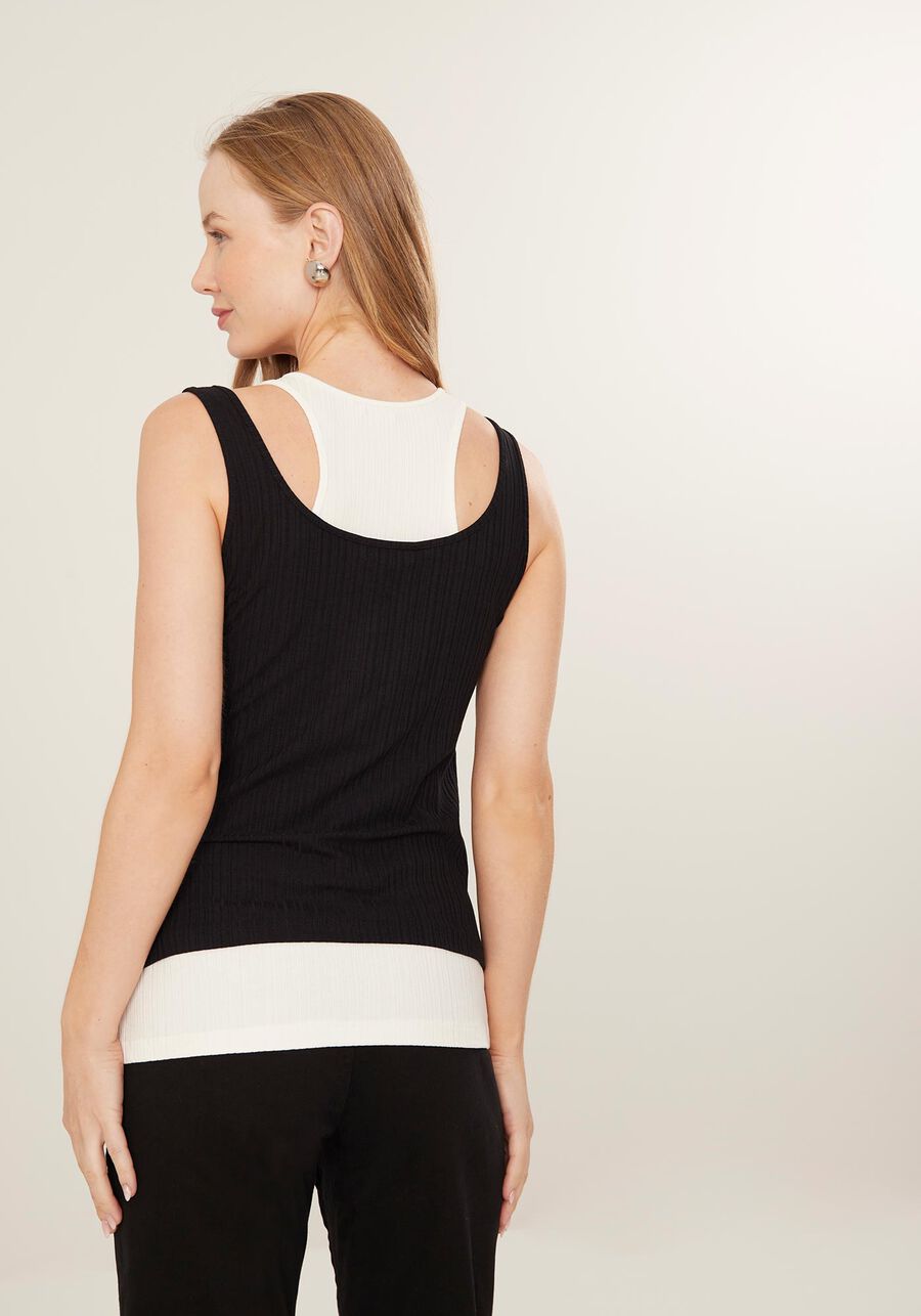 Blusa De Alças Em Malha Canelada Com Sobreposição, . Blusa De Alças Em Malha Canelada Com Sobreposição, , large.