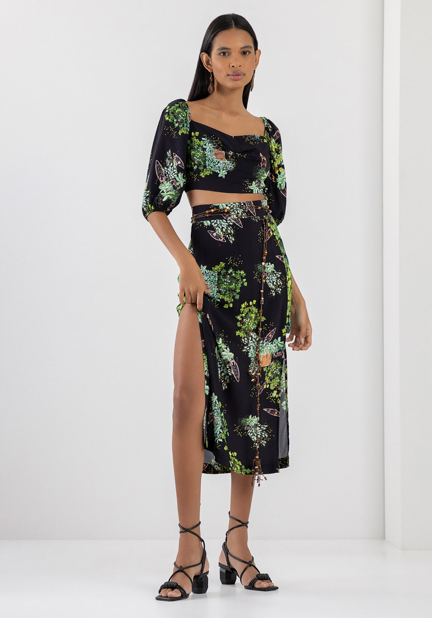 Blusa Estampada em Viscose com Manga Bufante, IGARAPE, large.