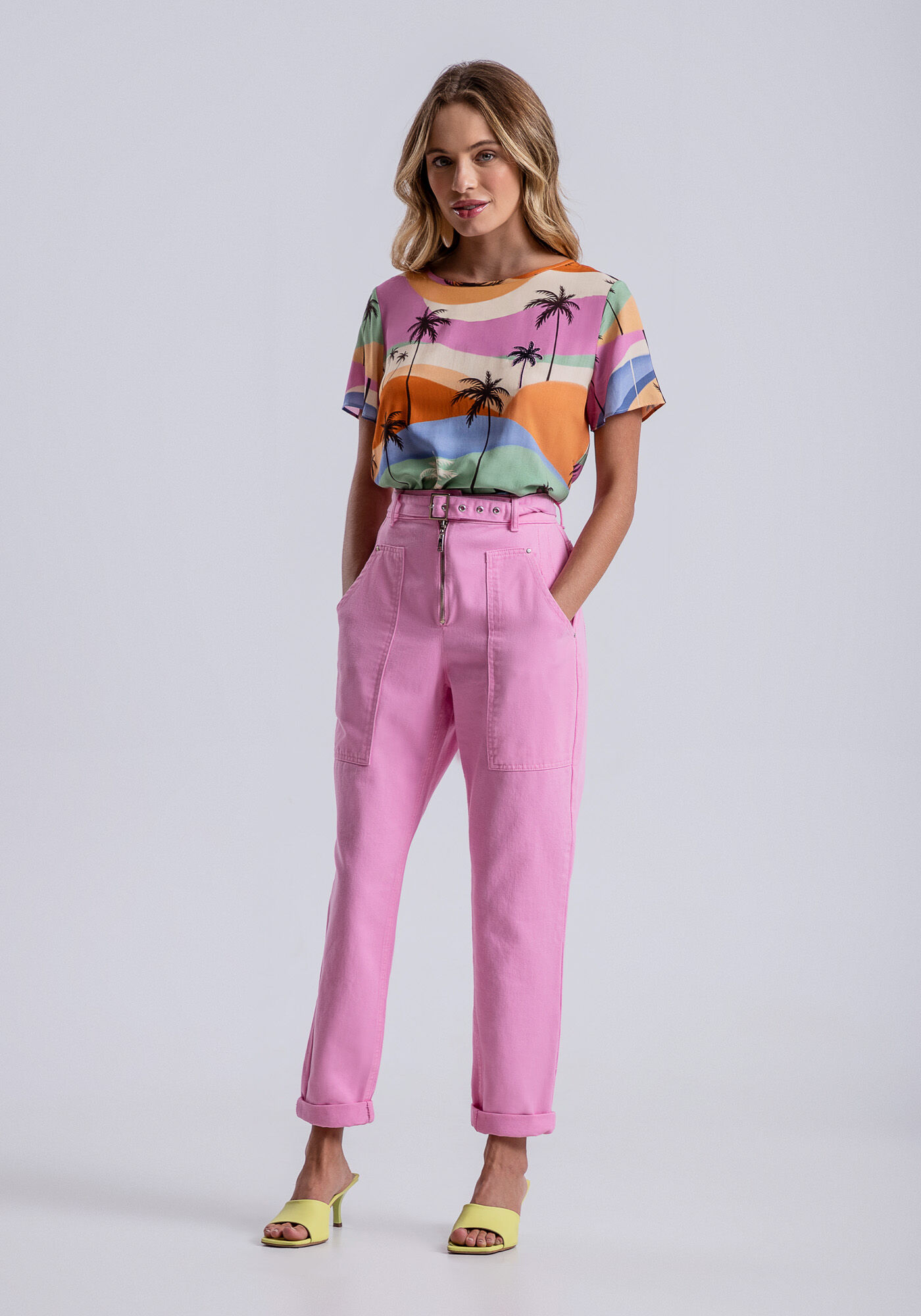 Blusa Manga Curta em Viscose Estampada, VENTO, large.