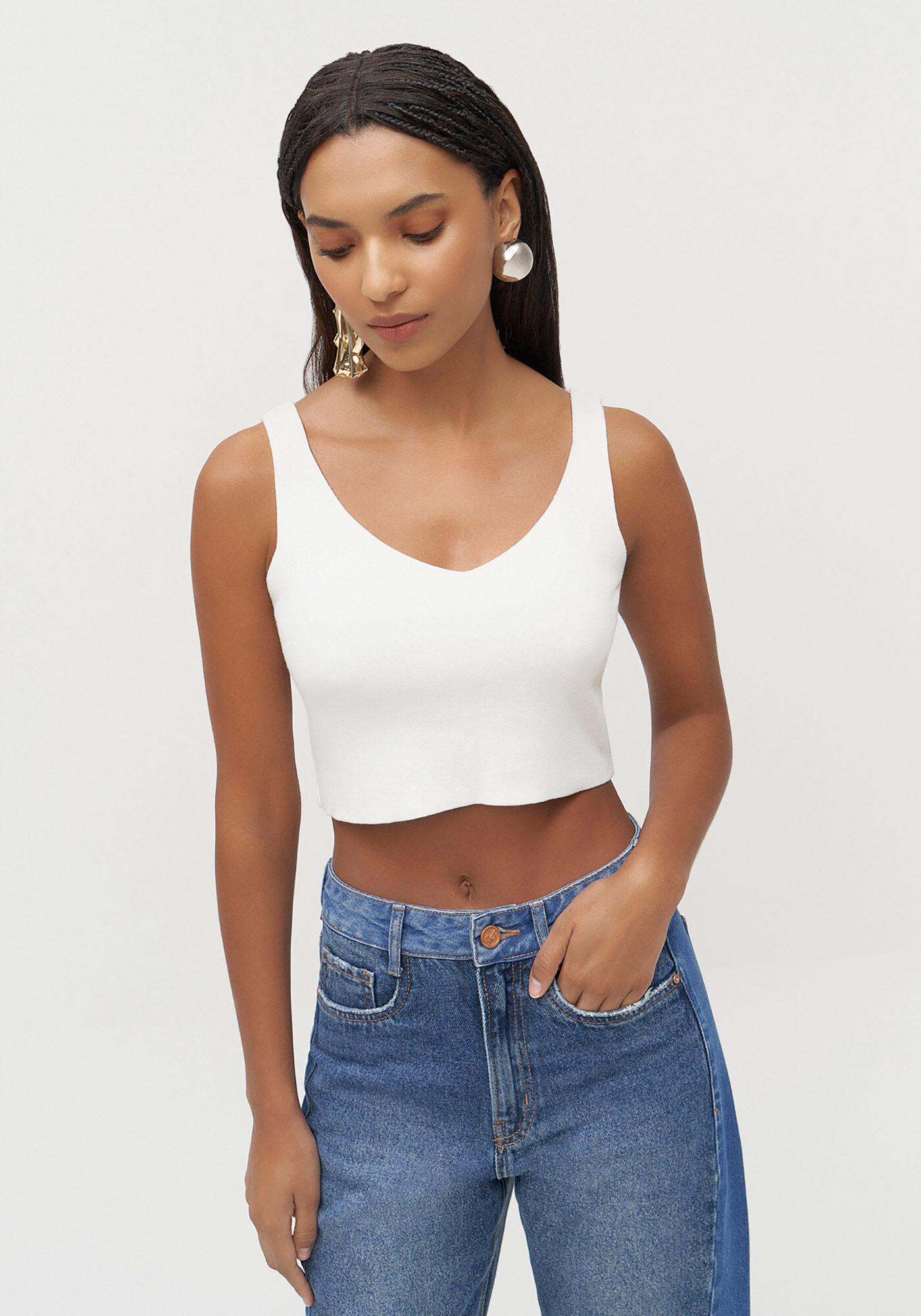 Blusa Cropped em Tric&ocirc; Basic, , large.