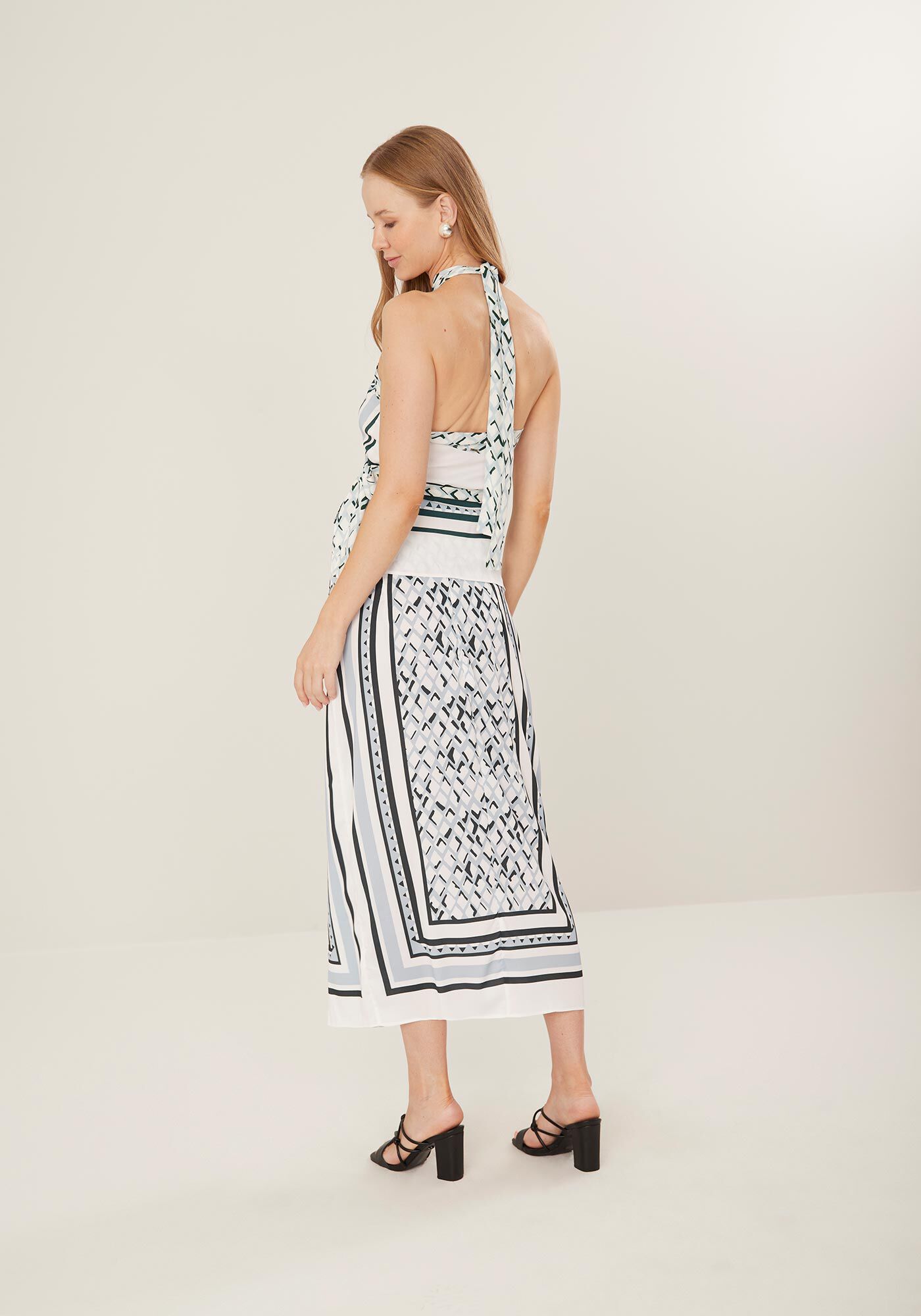 Saia Midi Estampada Com Cintura Alta E Z&iacute;per Posterior, , large.