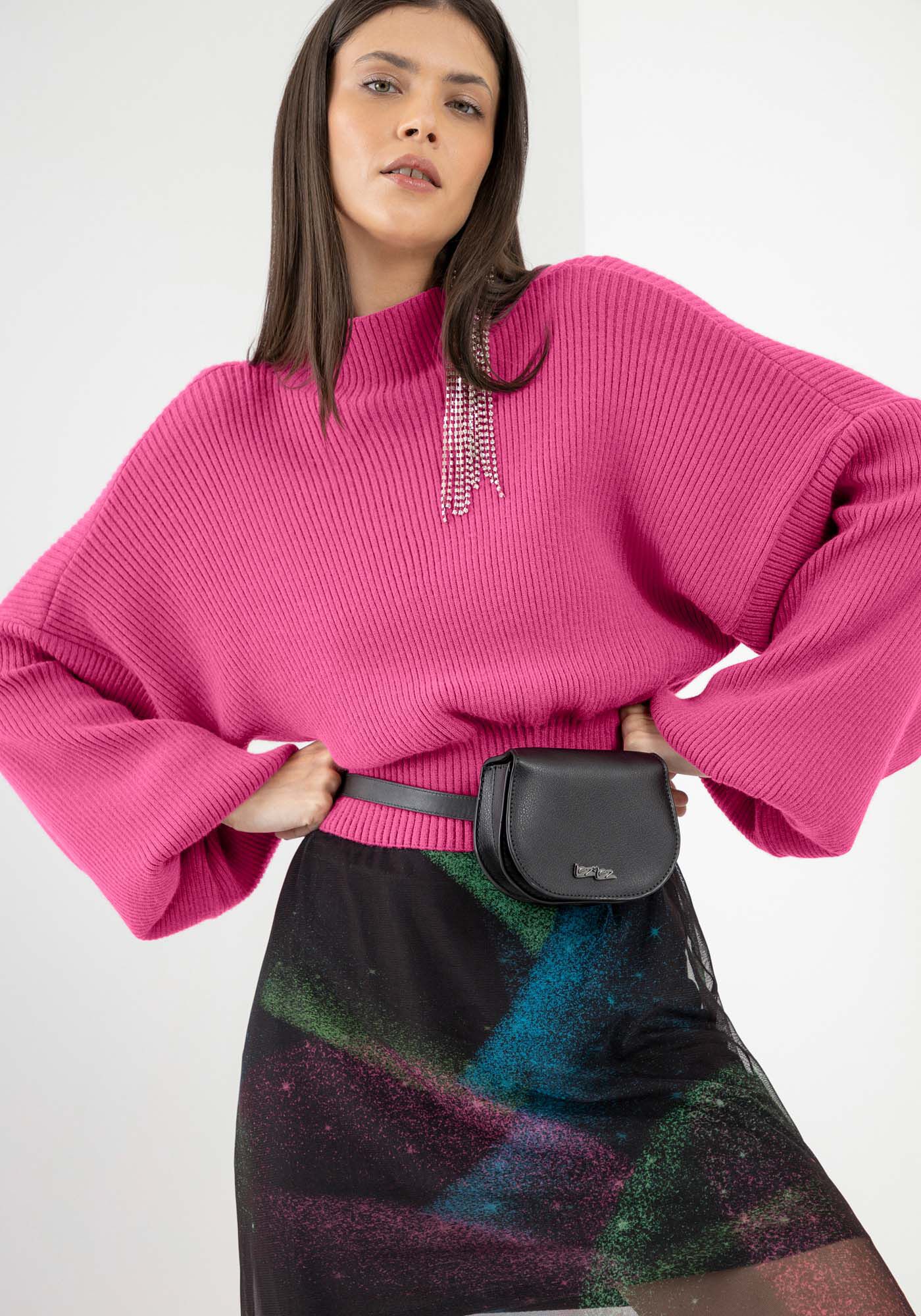 Blus&atilde;o Oversized em Tric&ocirc; com Manga Bufante, , large.