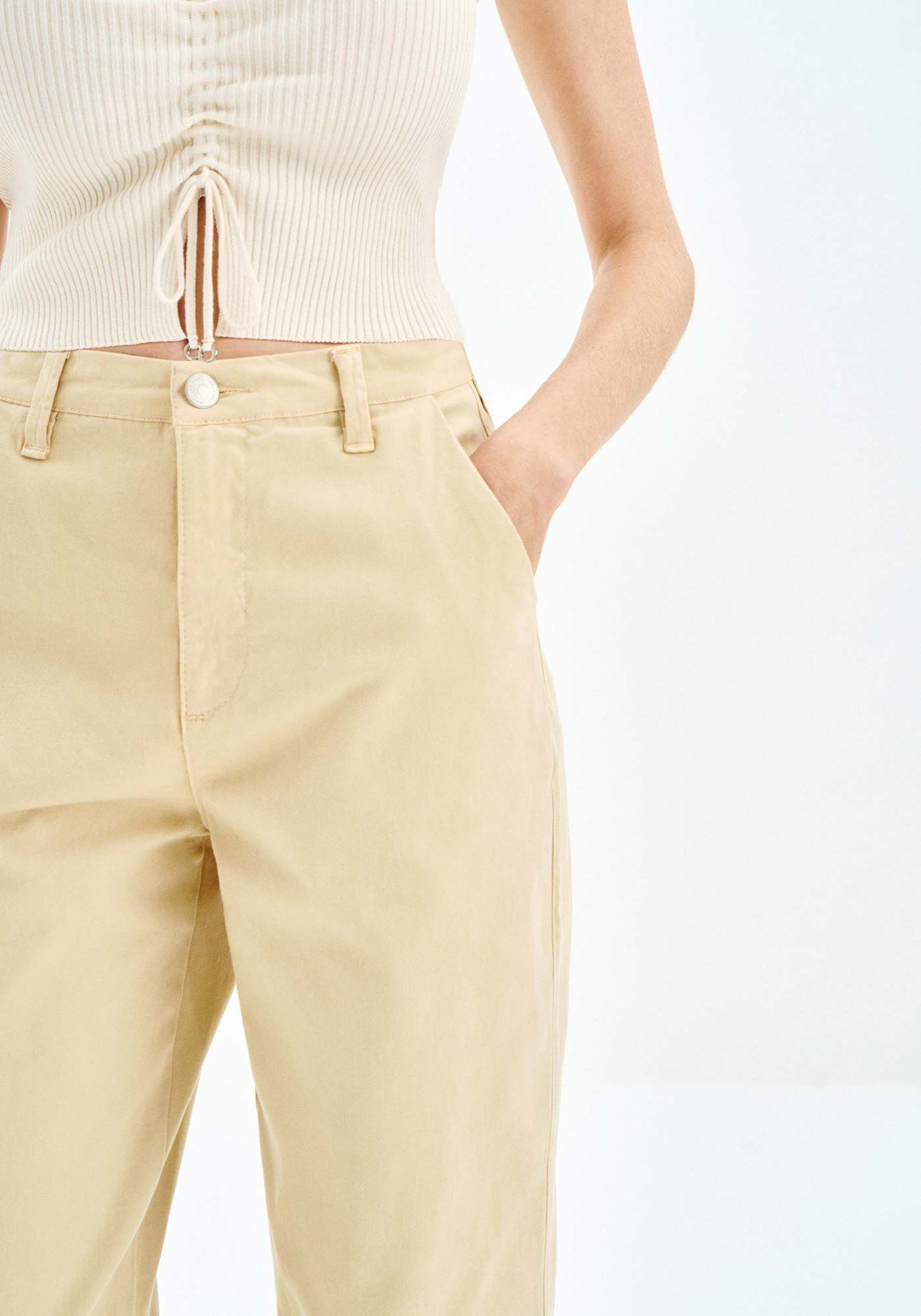 Cal&ccedil;a Sarja Slim Cropped Cintura Alta, BEGE INTUICAO, large.