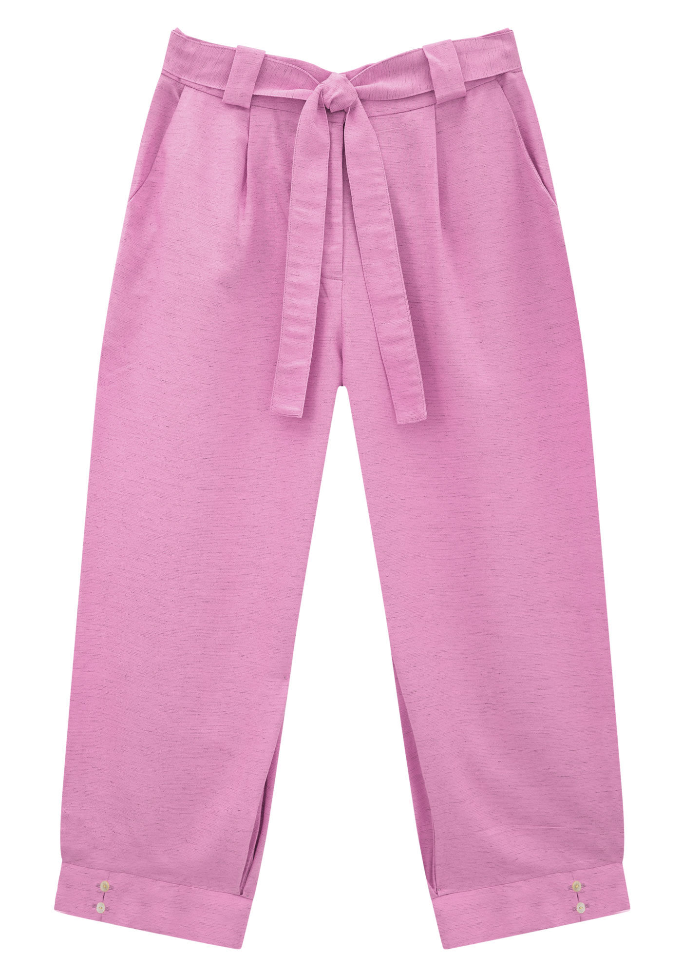 Cal&ccedil;a Slouchy em Tecido Plano com Faixa, ROSA FABULOUS, large.
