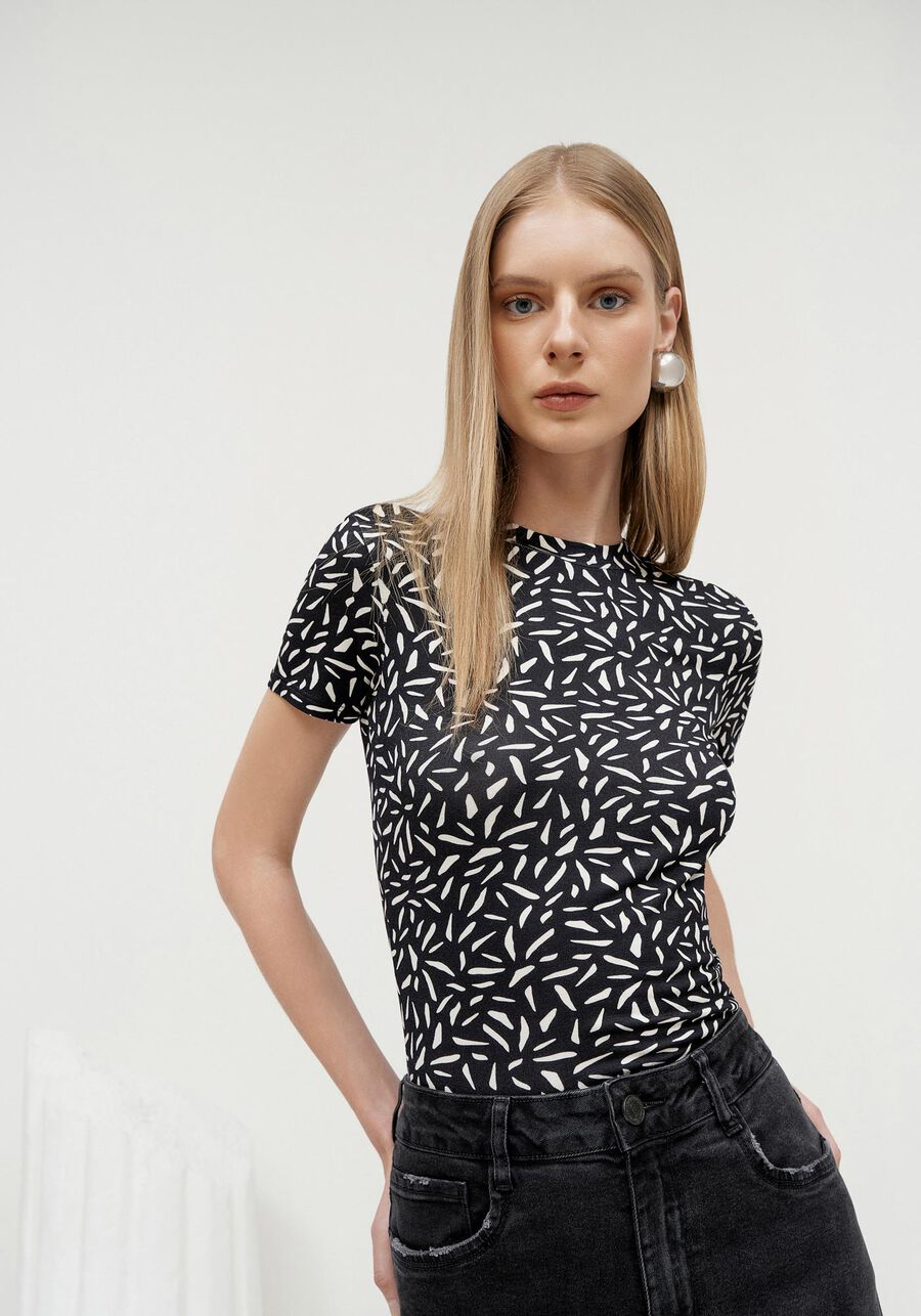 Blusa Estampada em Malha Viscose com Gola, TEXTURE. Blusa Estampada em Malha Viscose com Gola, TEXTURE, large.