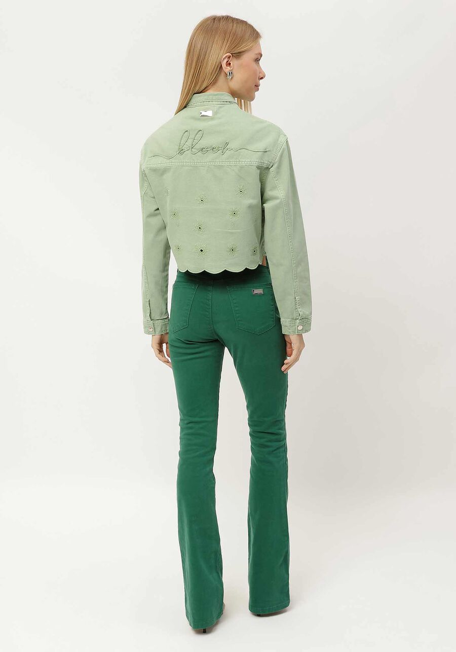 Jaqueta Sarja Cropped com Bordado Laise, VERDE GEMSTONE. Jaqueta Sarja Cropped com Bordado Laise, VERDE GEMSTONE, large.