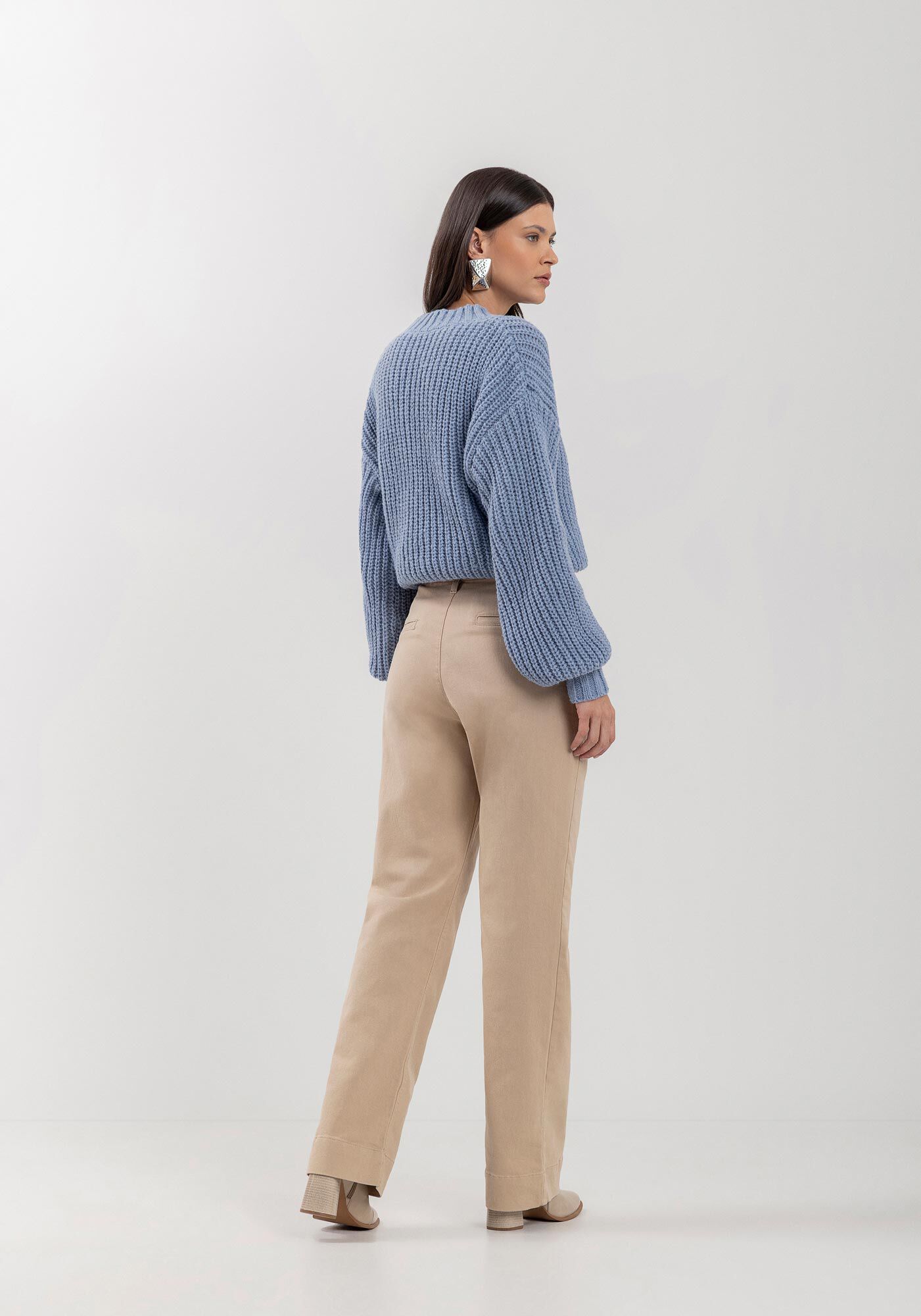 Cal&ccedil;a Reta Com Cintura Alta Em Sarja Com Elastano, , large.