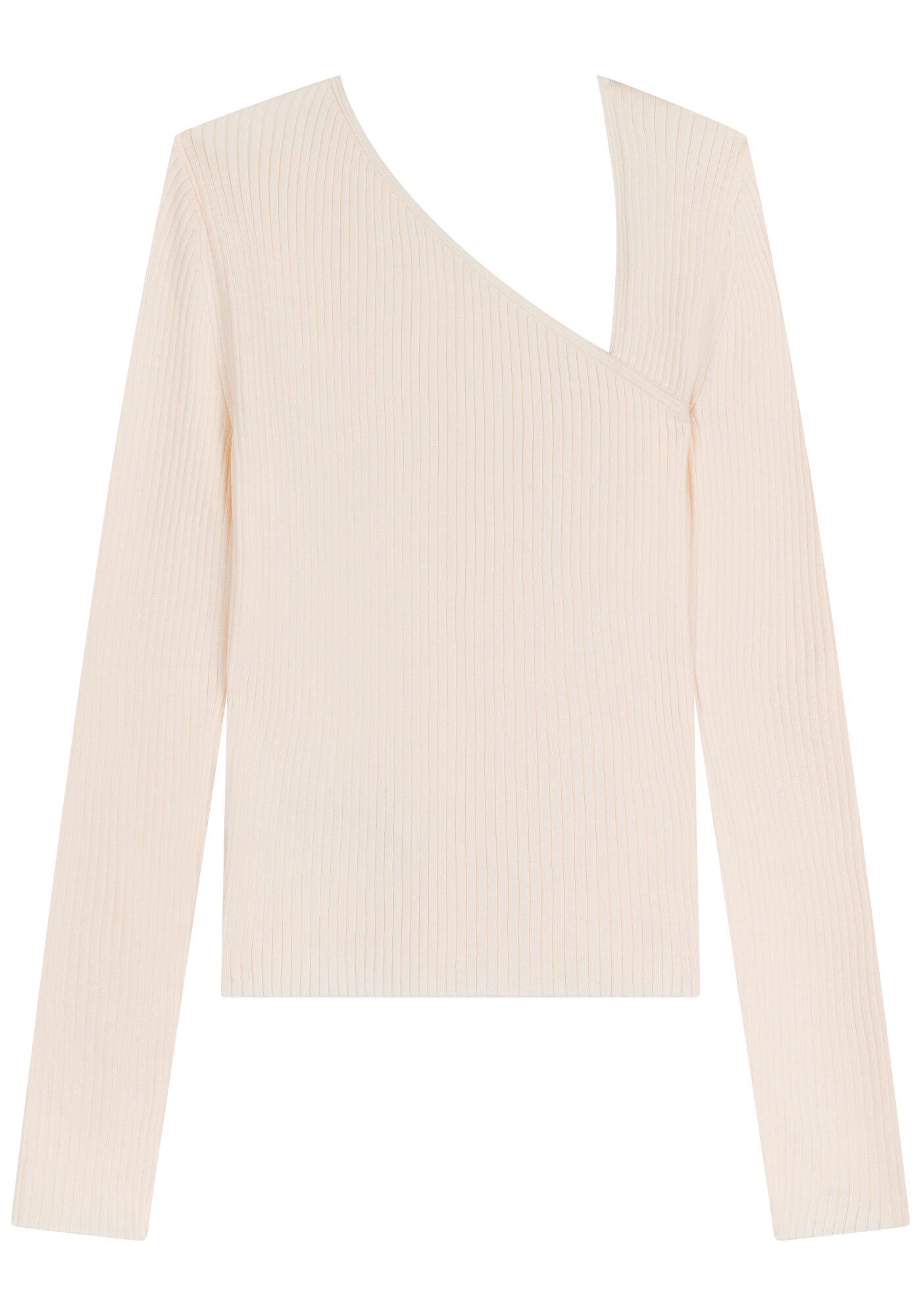 Blusa De Mangas Longas Em Malha Tric&ocirc; Com Decote Assim&eacute;trico, , large.