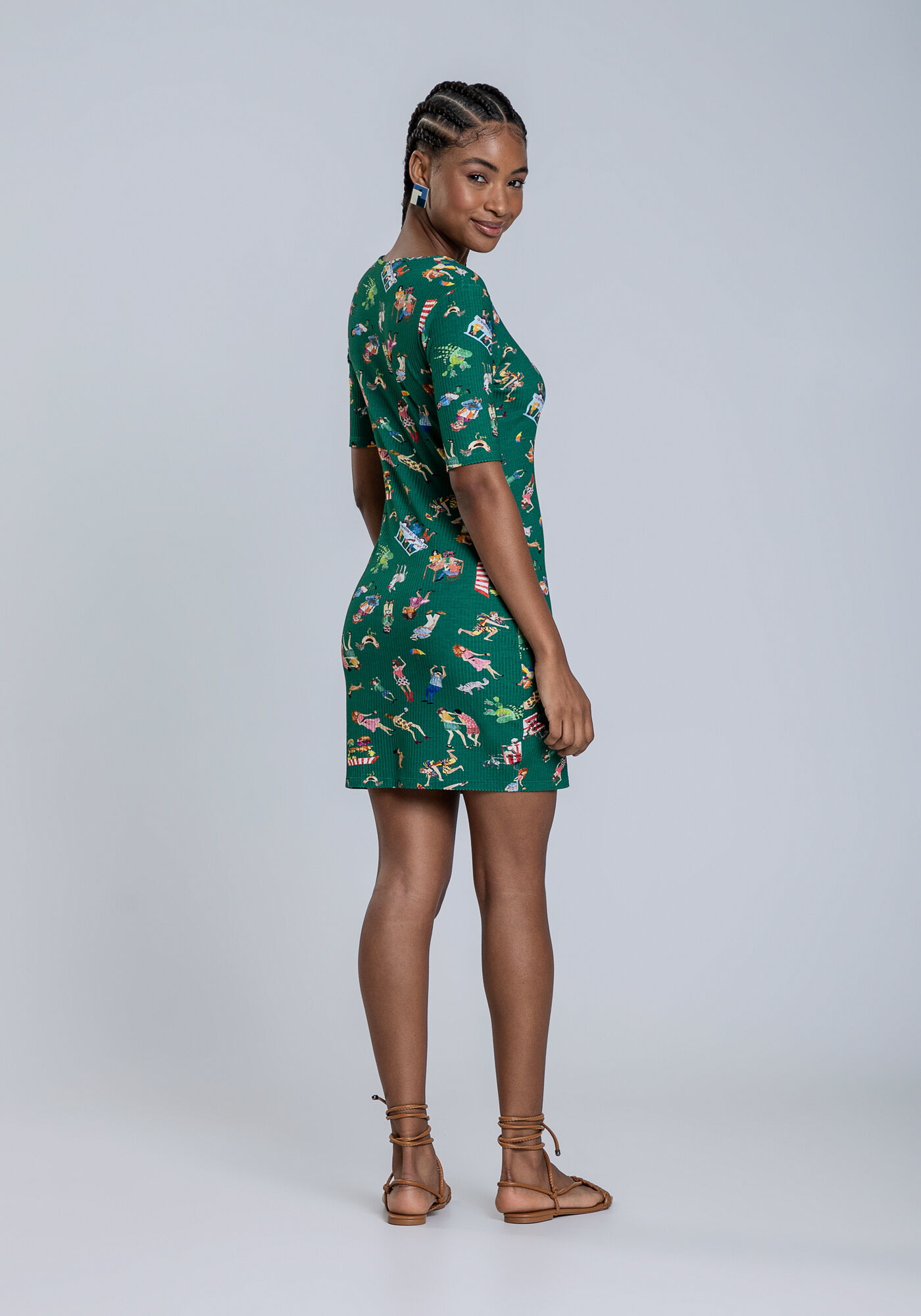 Vestido Curto Canelado Estampado Lez a Lez