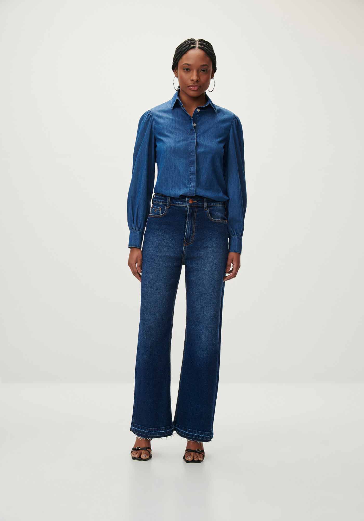 Cal&ccedil;a Jeans Wide Leg Super Alta Cropped, , large.