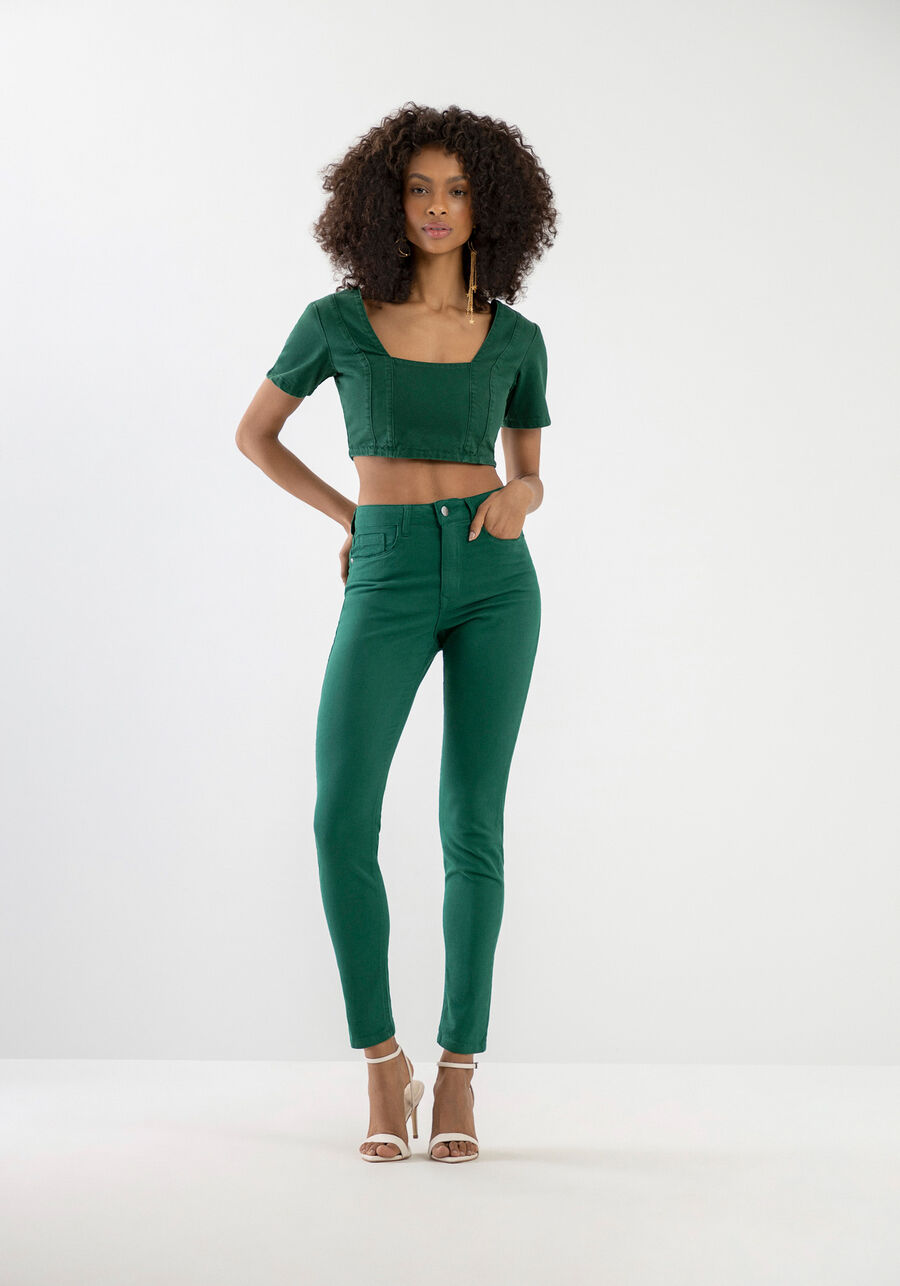 Calça Jeans Skinny Color Cropped Super Alta, VERDE KOLINA. Calça Jeans Skinny Color Cropped Super Alta, VERDE KOLINA, large.