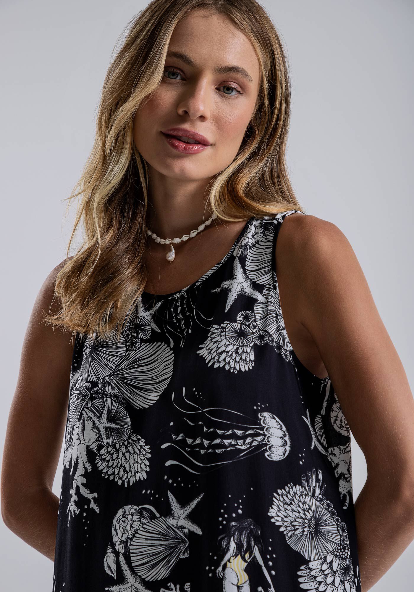 Vestido Estampado Viscose Amplo, MERGULHO, large.