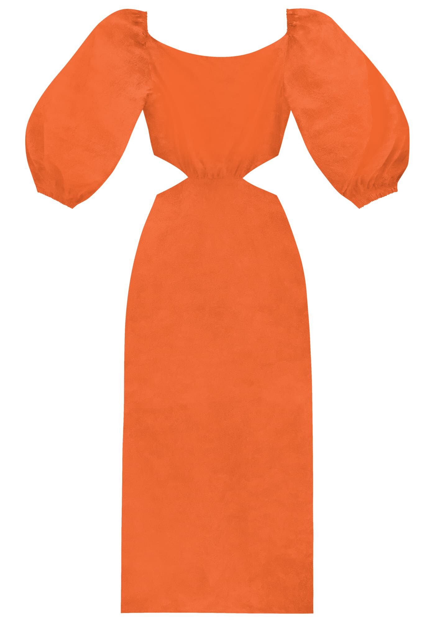 Vestido Midi em Linho com Recorte Costas, , large.