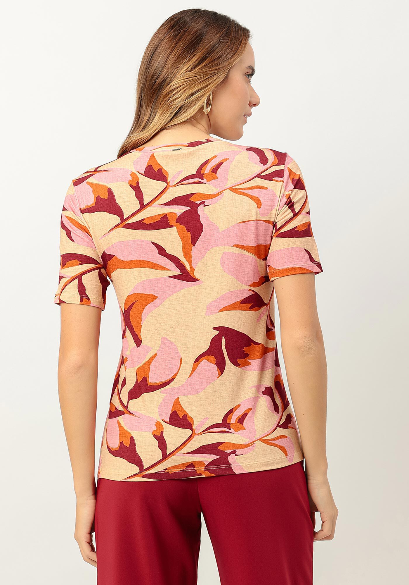 Blusa Estampada em Malha Viscose com Decote V, , large.