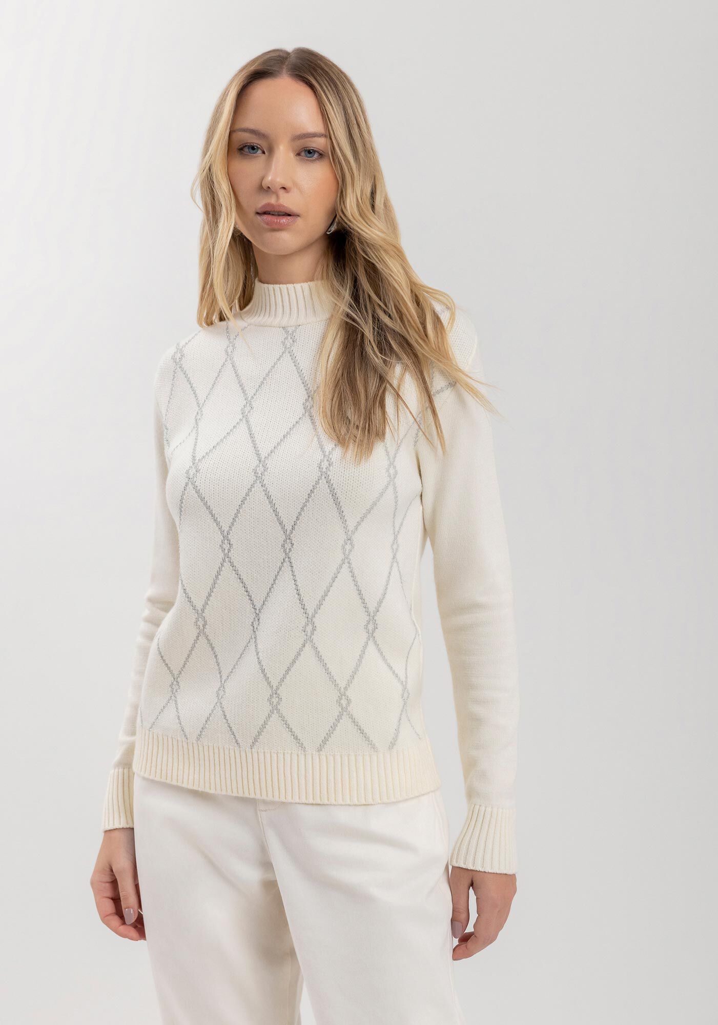 Blus&atilde;o De Mangas Longas Com Fios De Lurex Em Tric&ocirc;, , large.