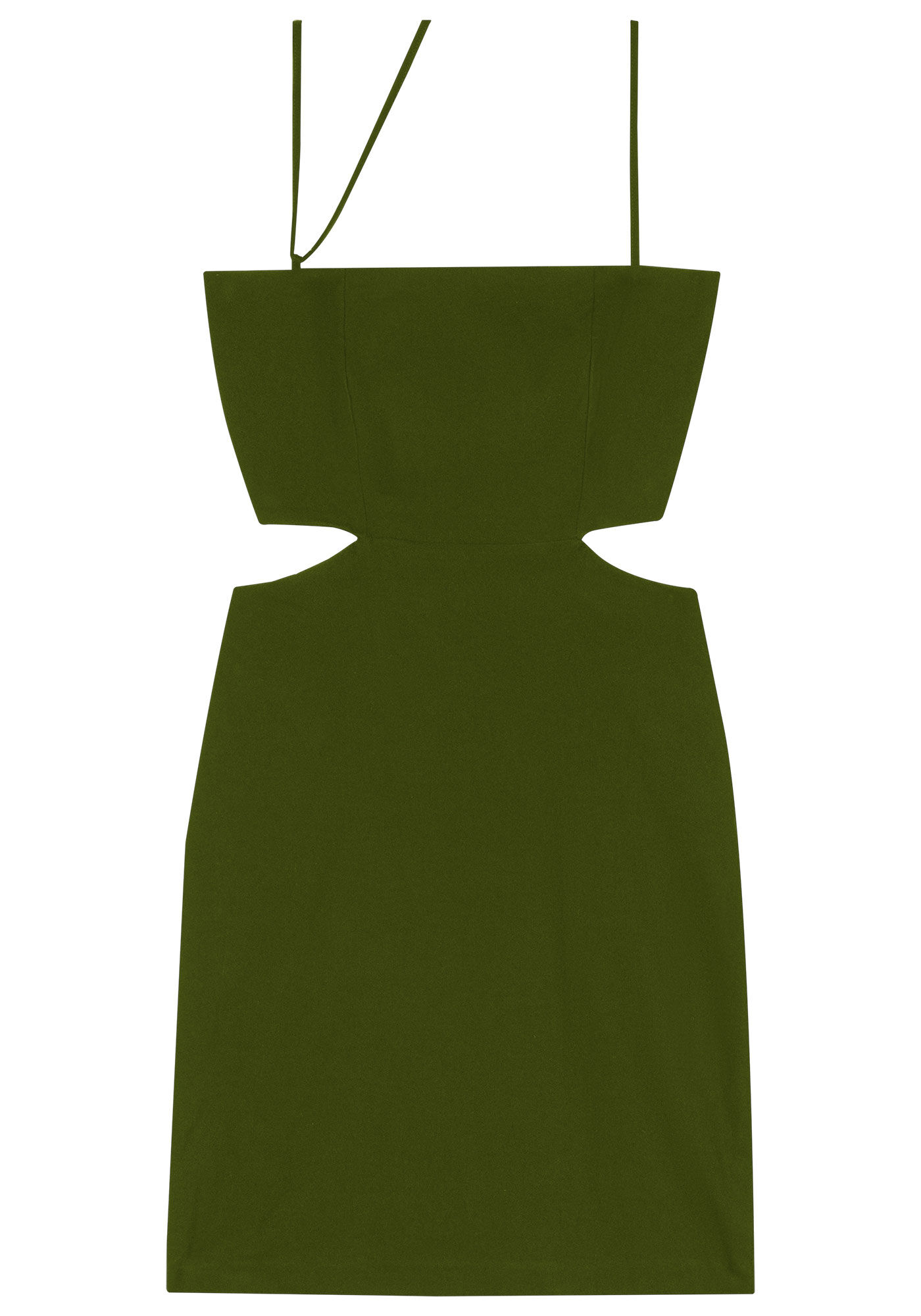 Vestido Curto com Al&ccedil;a Assim&eacute;trica e Cut Out, VERDE TURFA, large.