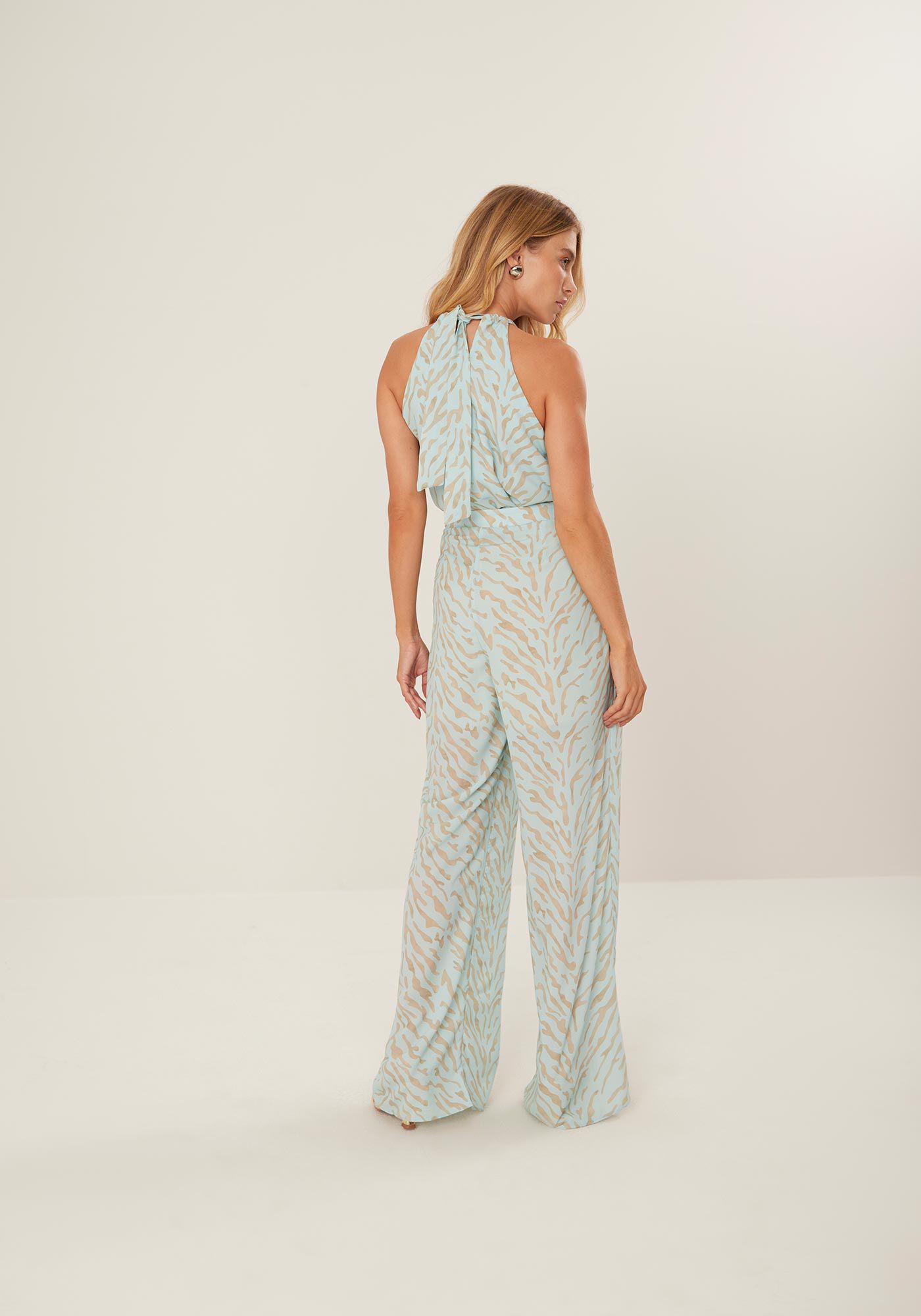 Cal&ccedil;a Pantalona Cintura Alta em Chiffon Estampada, , large.