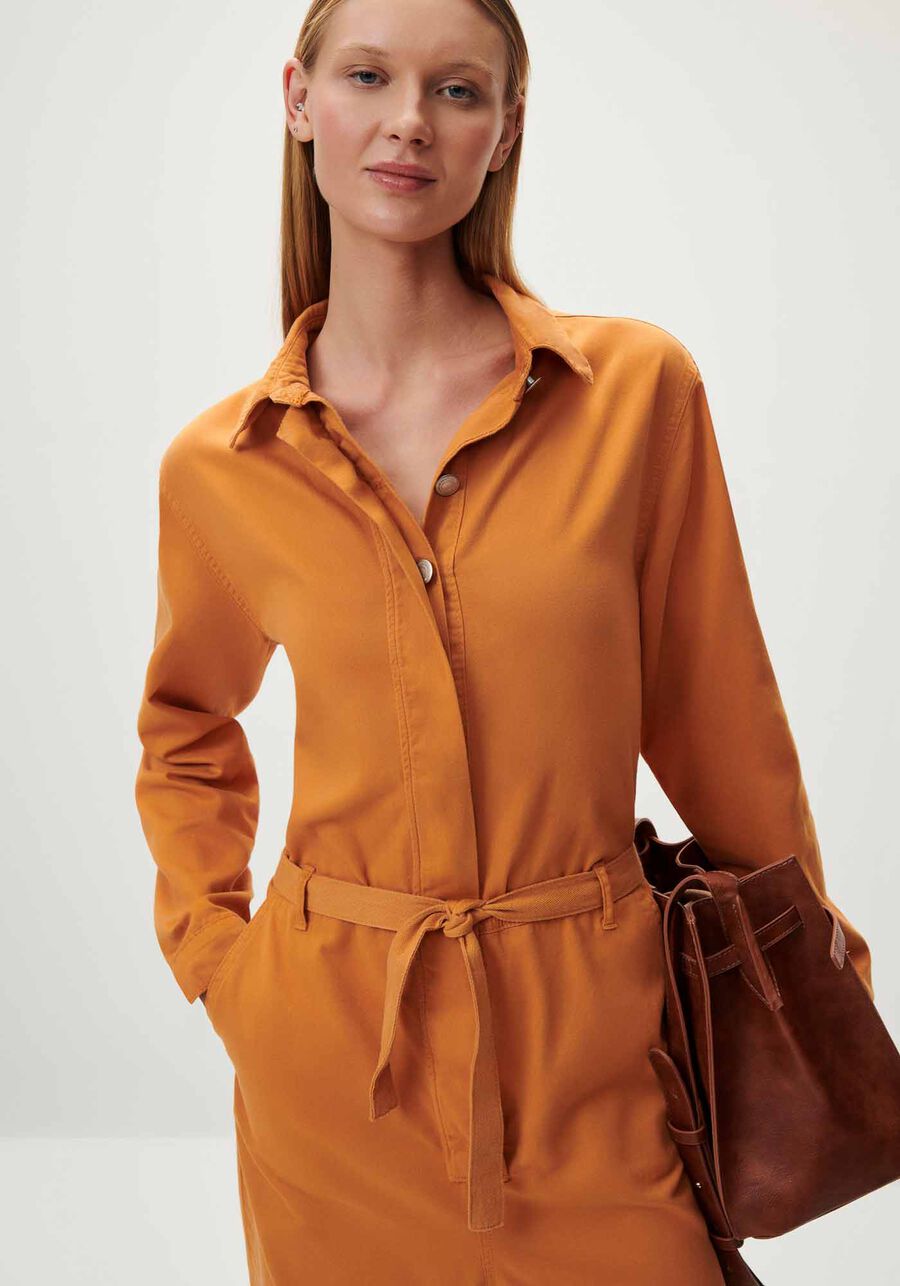 Macacão Longo Sarja Utilitário com Cinto, LARANJA RUST. Macacão Longo Sarja Utilitário com Cinto, LARANJA RUST, large.