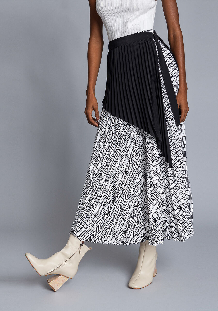 Saia Mídi Sobreposição Plissada, PIER. Saia Mídi Sobreposição Plissada, PIER, large.