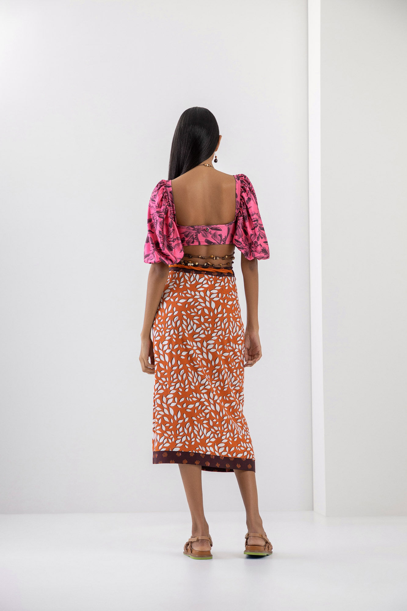 Saia Midi Transpassada em Viscose Estampada, , large.