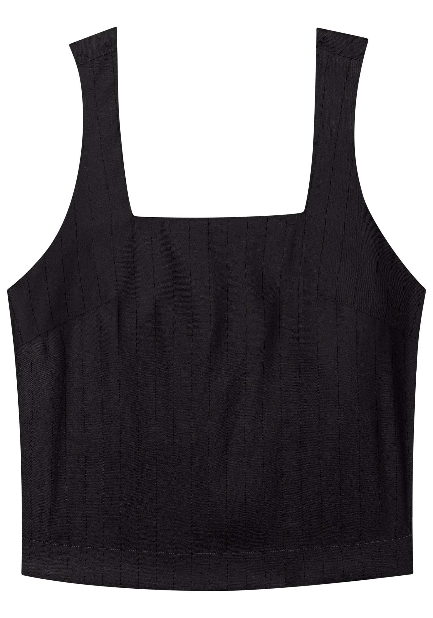 Blusa Curta Em Alfaiataria Com Decote Reto E Riscas De Giz, , large.