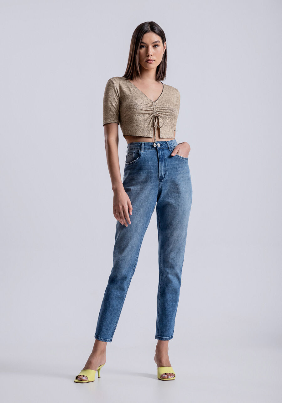Calça Mom Cintura Super Alta com Elastano, JEANS. Calça Mom Cintura Super Alta com Elastano, JEANS, large.