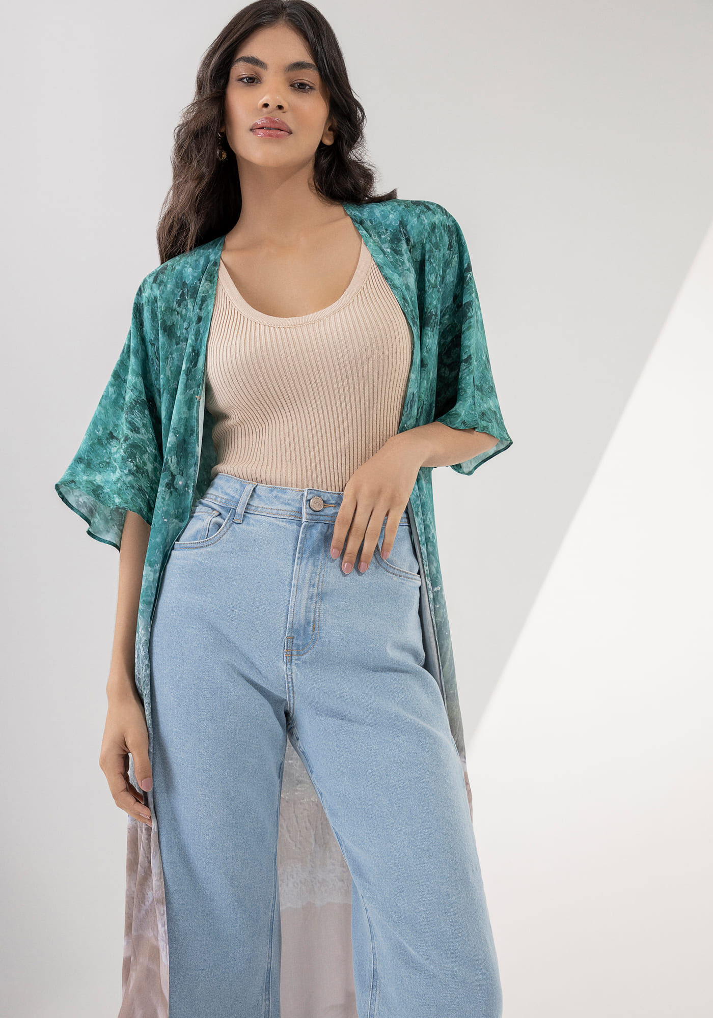 Cal&ccedil;a Jeans Wide Leg Super Alta com Elasticidade, , large.