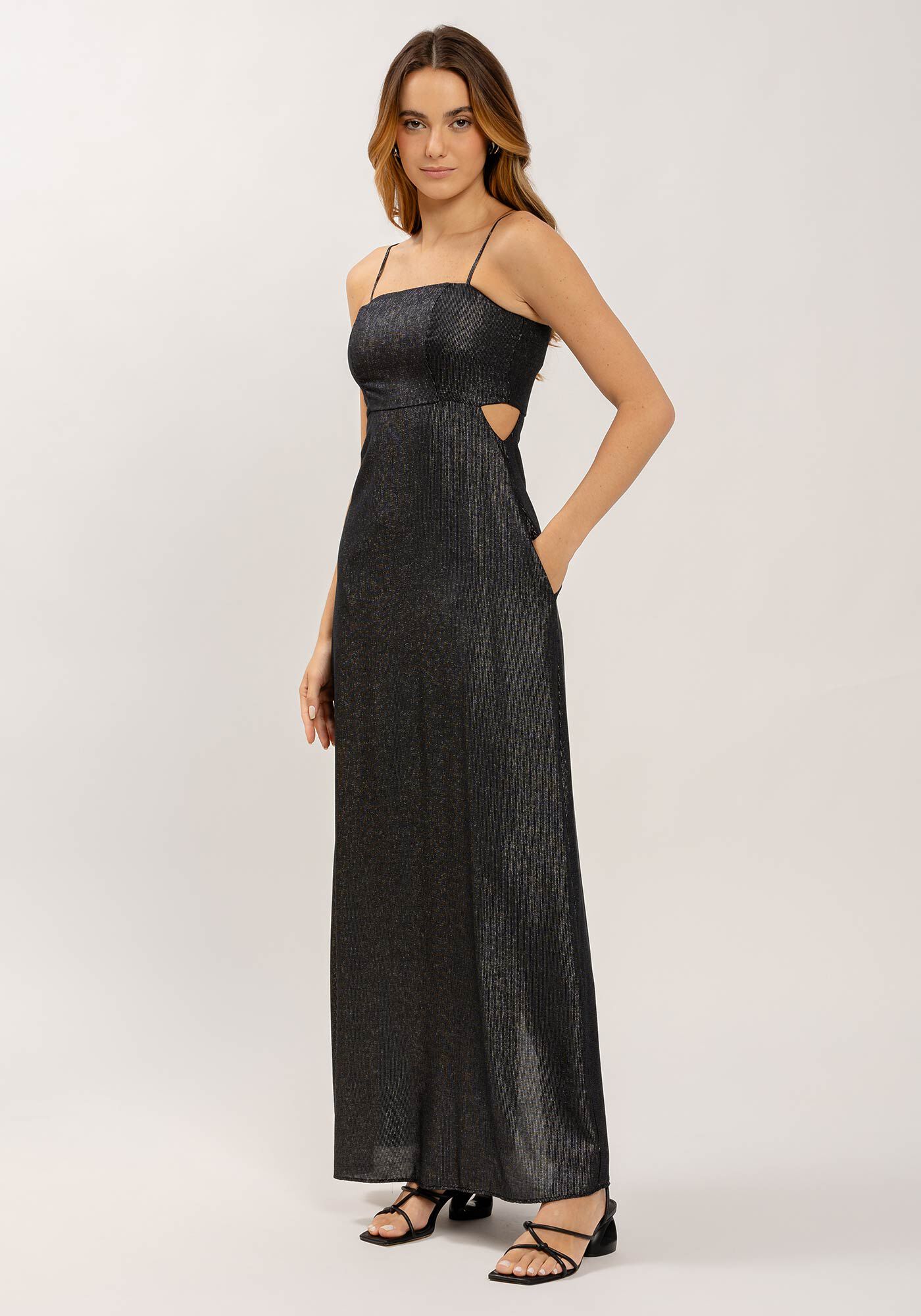 Vestido Longo Decote Reto com Bolsos, , large.